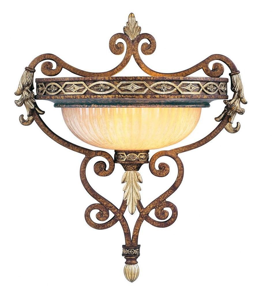 16" 1-Light Palacial Bronze Wall Sconce with Gilded Accents, Hand-Crafted Gold Dusted Art Glass