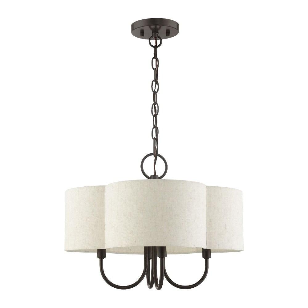 English Bronze Solstice Drum Chandelier with Oatmeal Shade