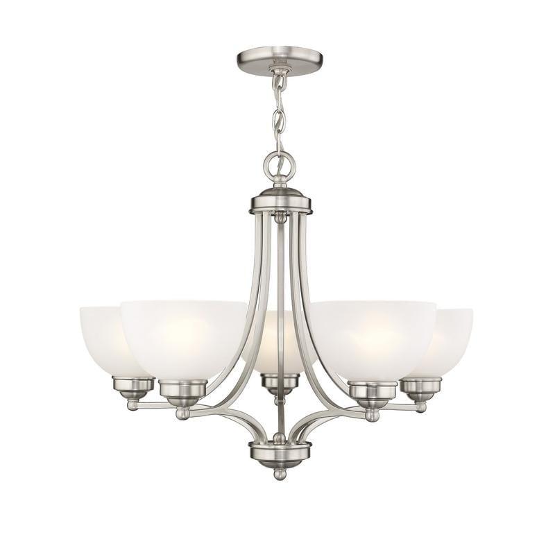 25" Brushed Nickel and Satin Glass 5-Light Chandelier