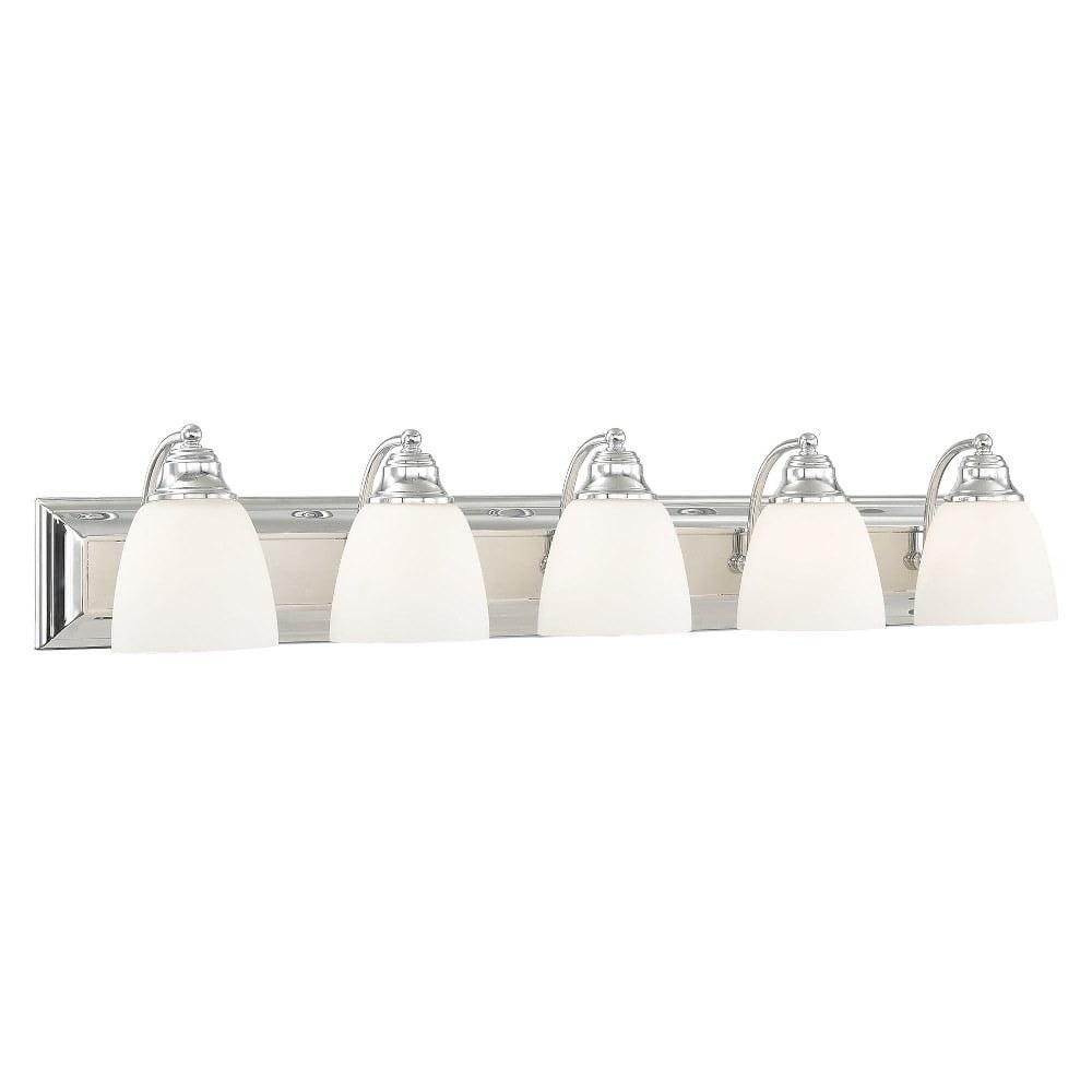 Springfield 36" Polished Chrome 5-Light Vanity with Satin Opal Glass