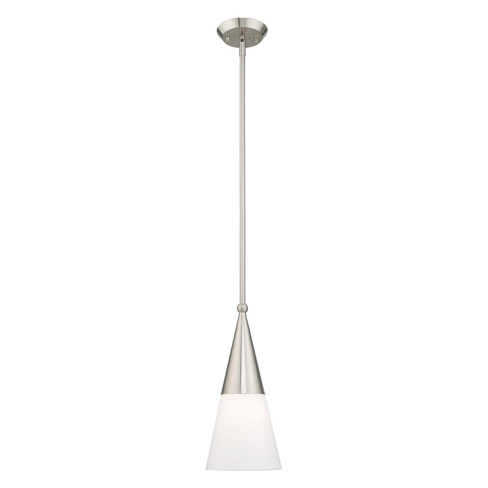 Stockholm Brushed Nickel 1-Light Mini Pendant with Off-White Shade