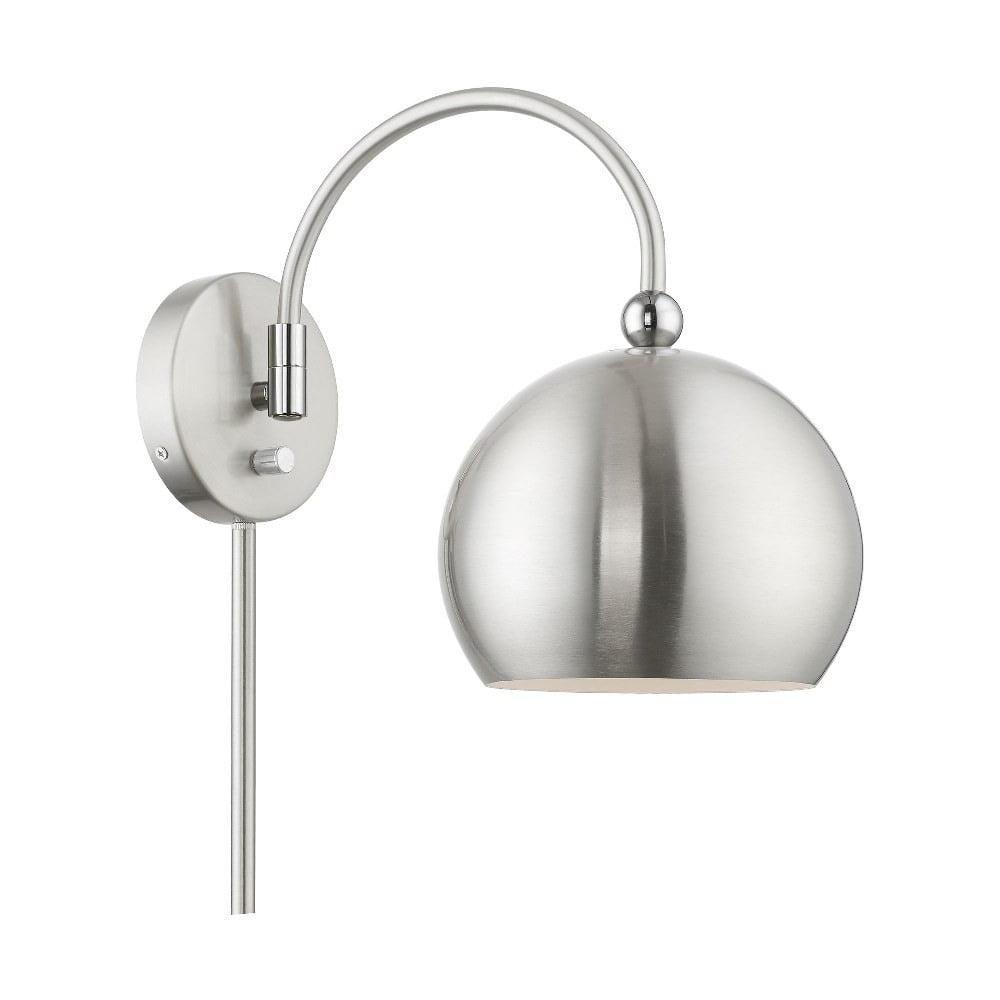 Stockton Modern Swing Arm Wall Lamp in Brushed Nickel with Polished Chrome