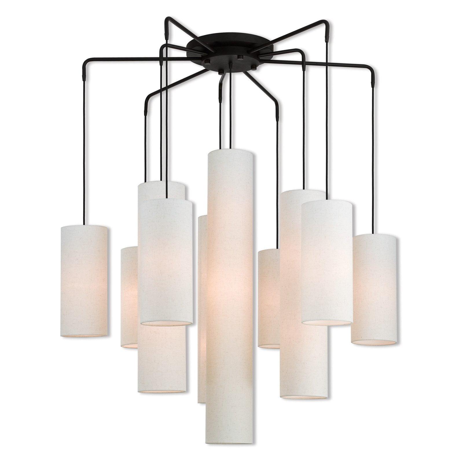 Bronze 15-Light Chandelier with Off-White Fabric Shades