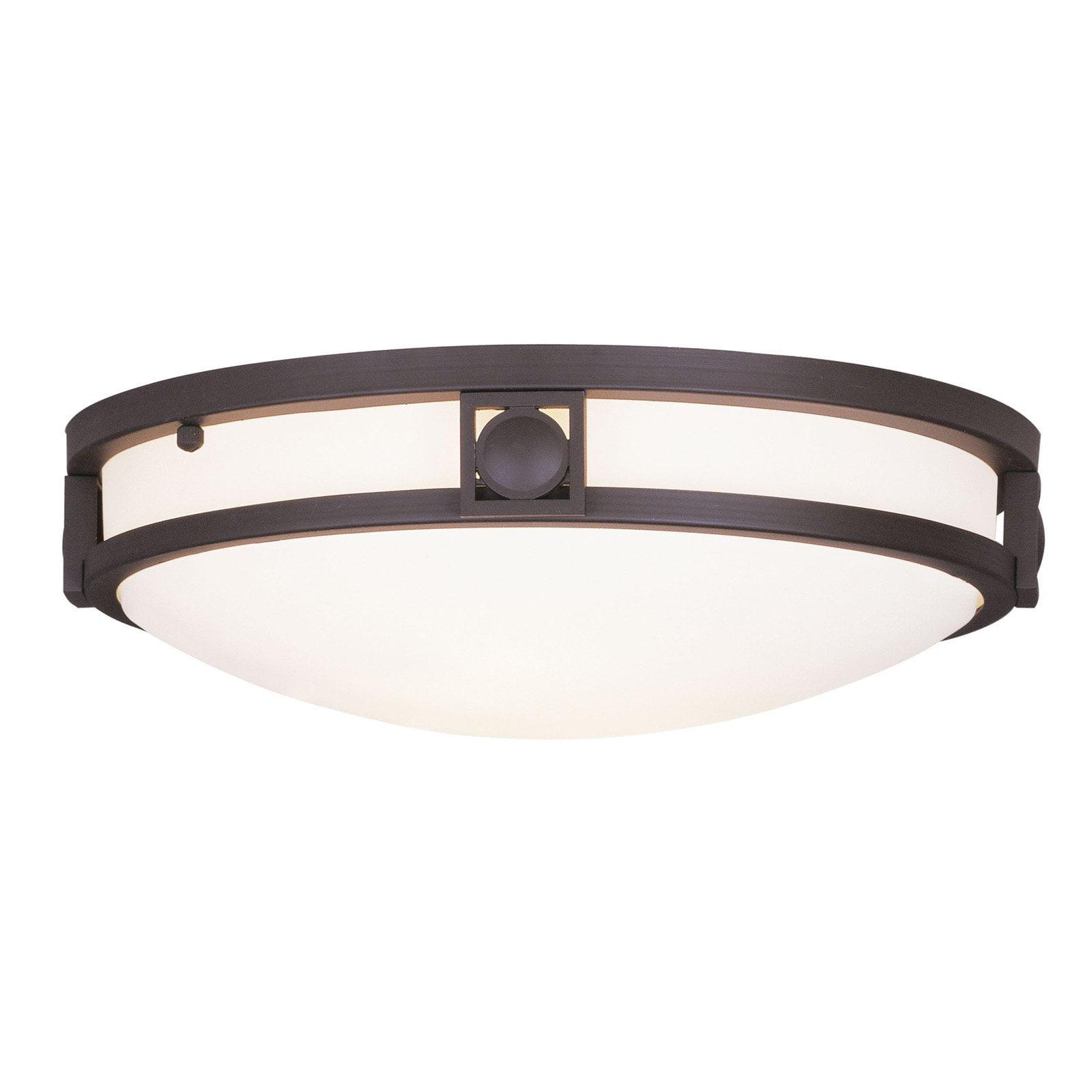 Bronze Satin White Glass 2-Light Flush Mount Ceiling Fixture