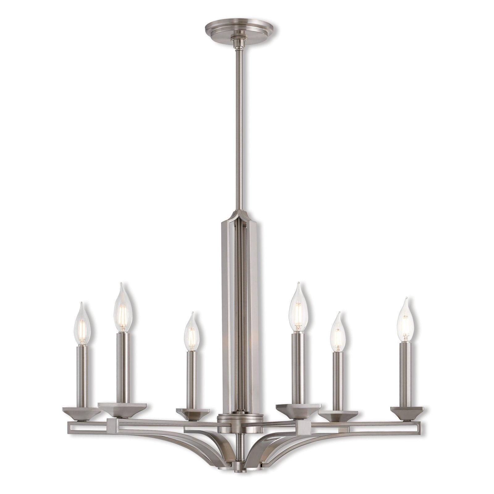Elegant 6-Light Brushed Nickel Chandelier with Candlestick Mounts