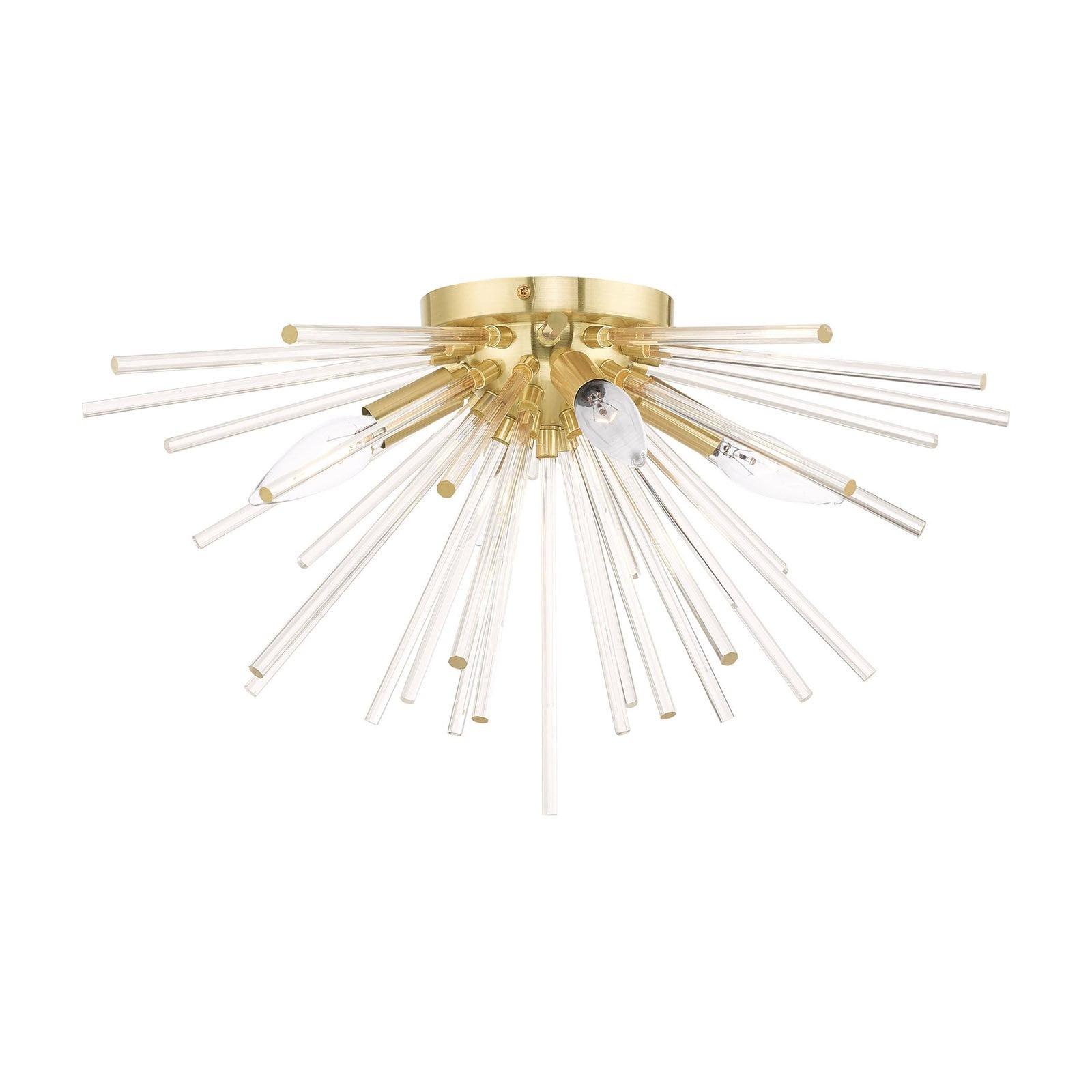 Elysian Satin Brass 4-Light Flush Mount with Crystal Rods