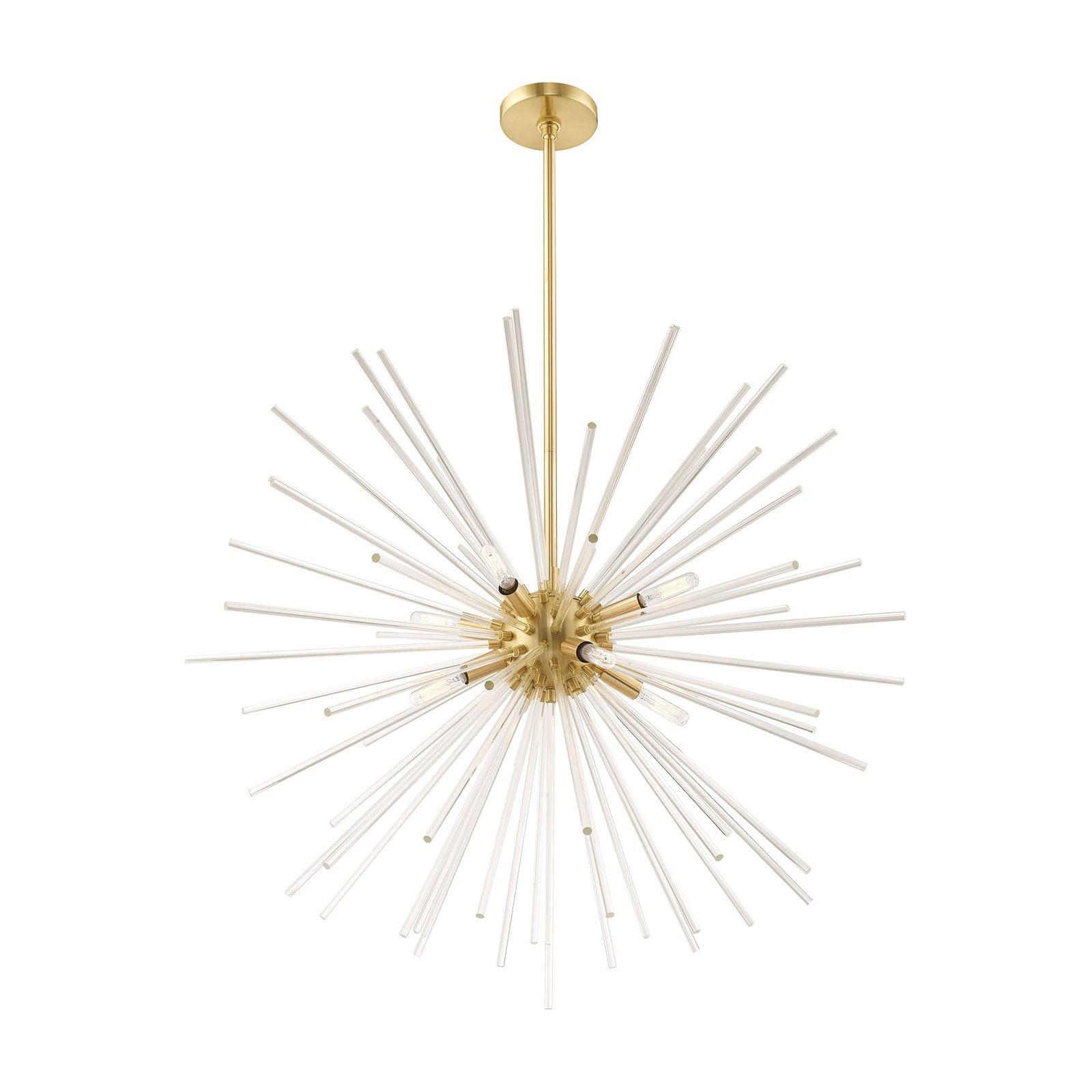 Elegant Satin Brass 8-Light Chandelier with Clear Crystal Rods