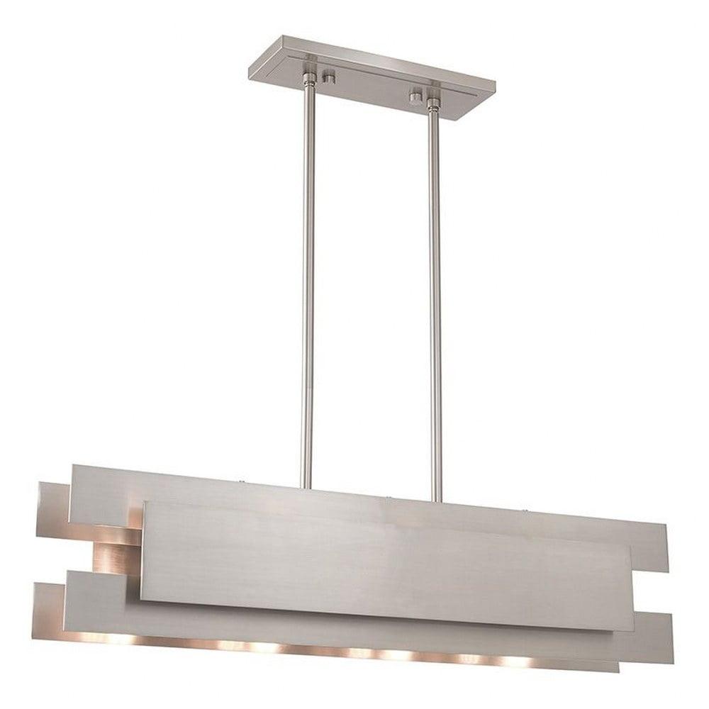 Brushed Nickel 4-Light Linear Chandelier with Metal Shade