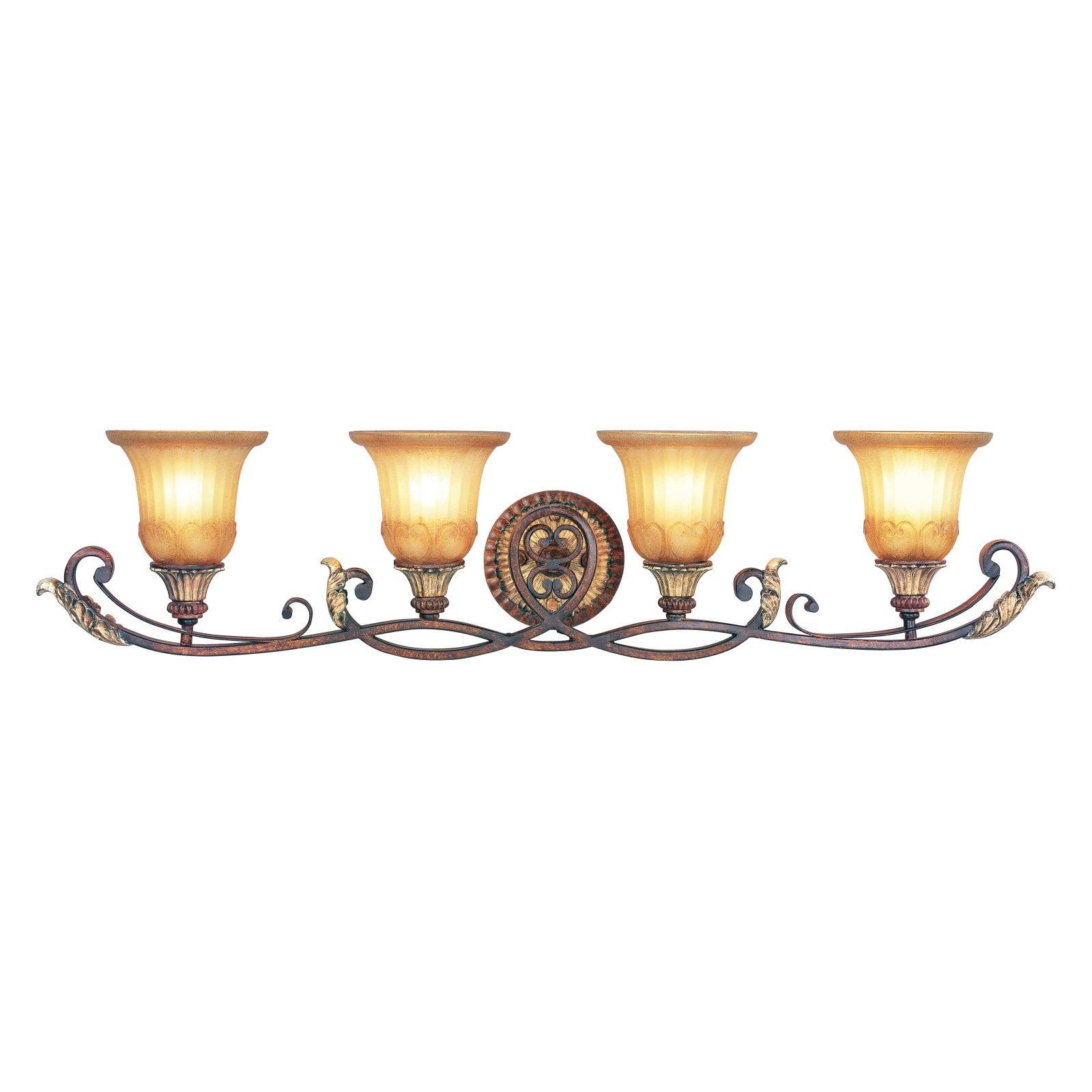 Verona Bronze & Aged Gold Leaf 4-Light Vanity with Rustic Art Glass