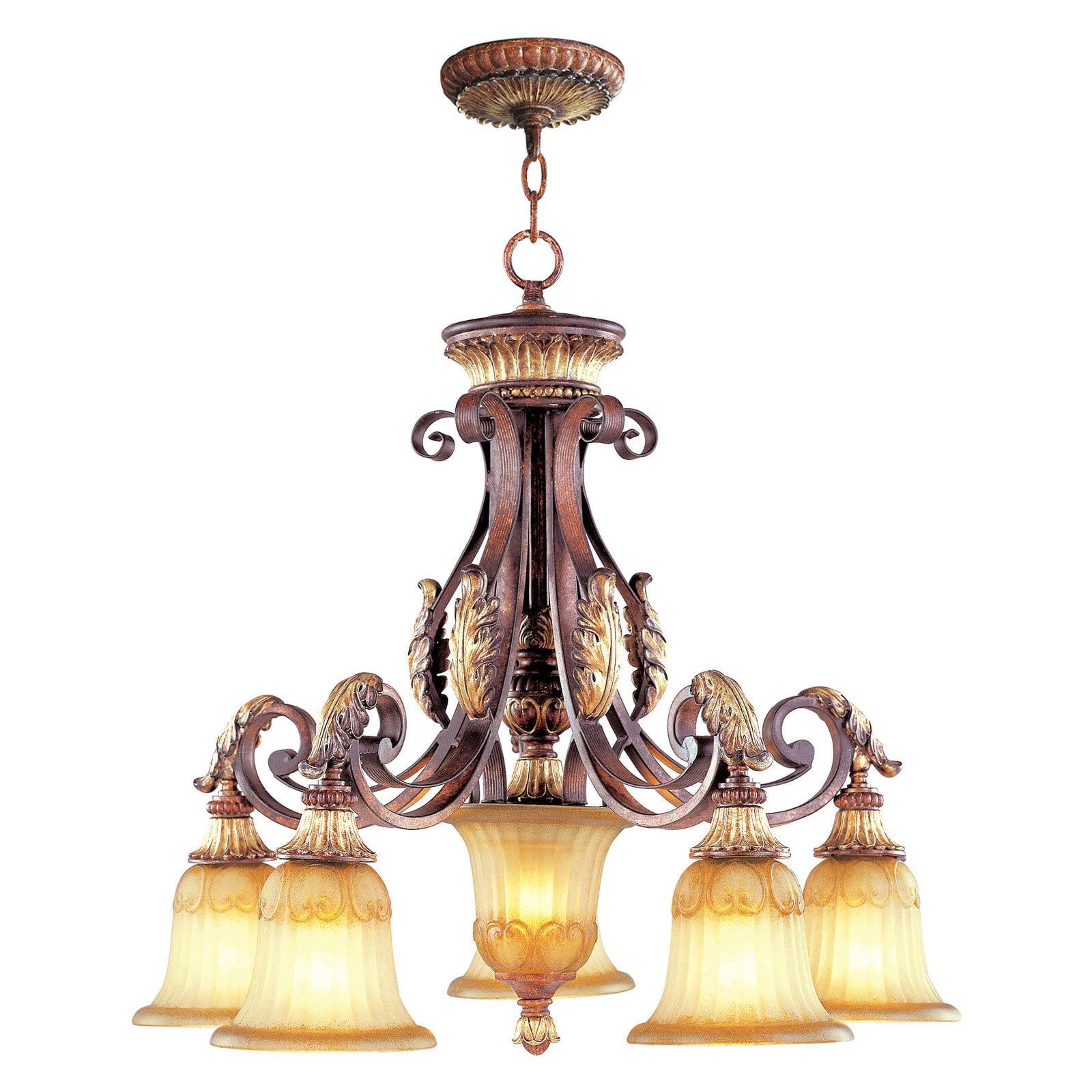 Verona Bronze & Aged Gold Leaf 6-Light Rustic Art Glass Chandelier