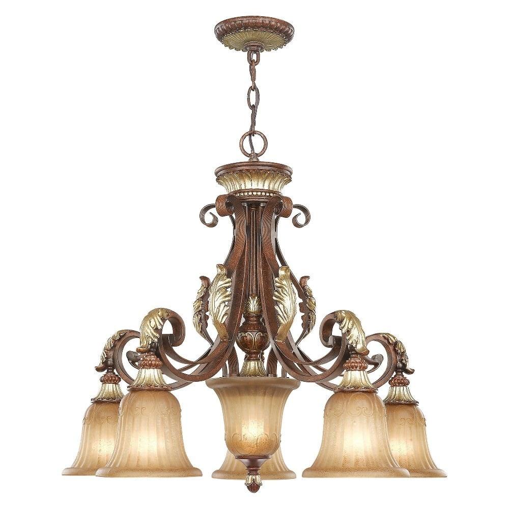 Verona Bronze & Aged Gold Leaf 6-Light Rustic Art Glass Chandelier