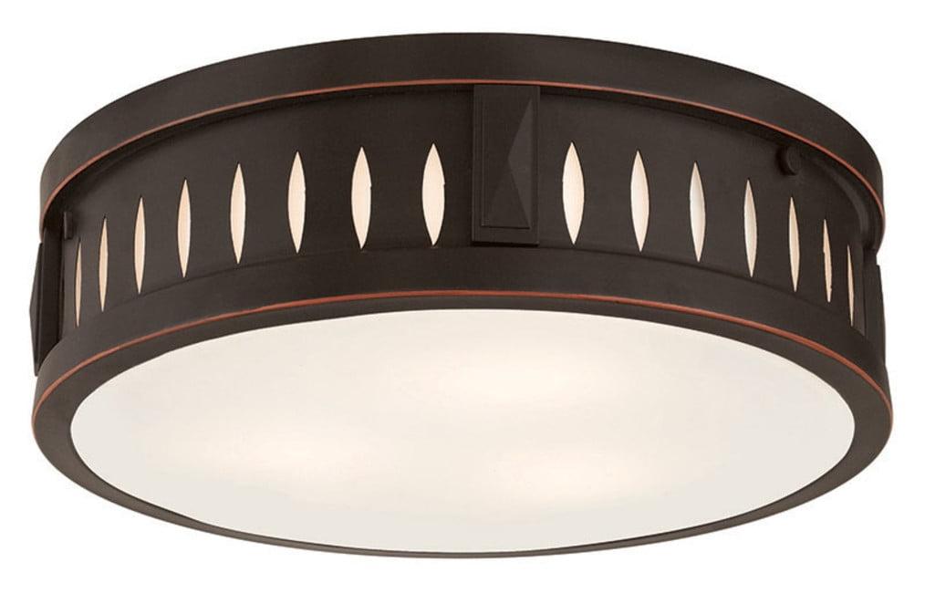 Olde Bronze 14" Drum Flush Mount with Satin Opal White Glass