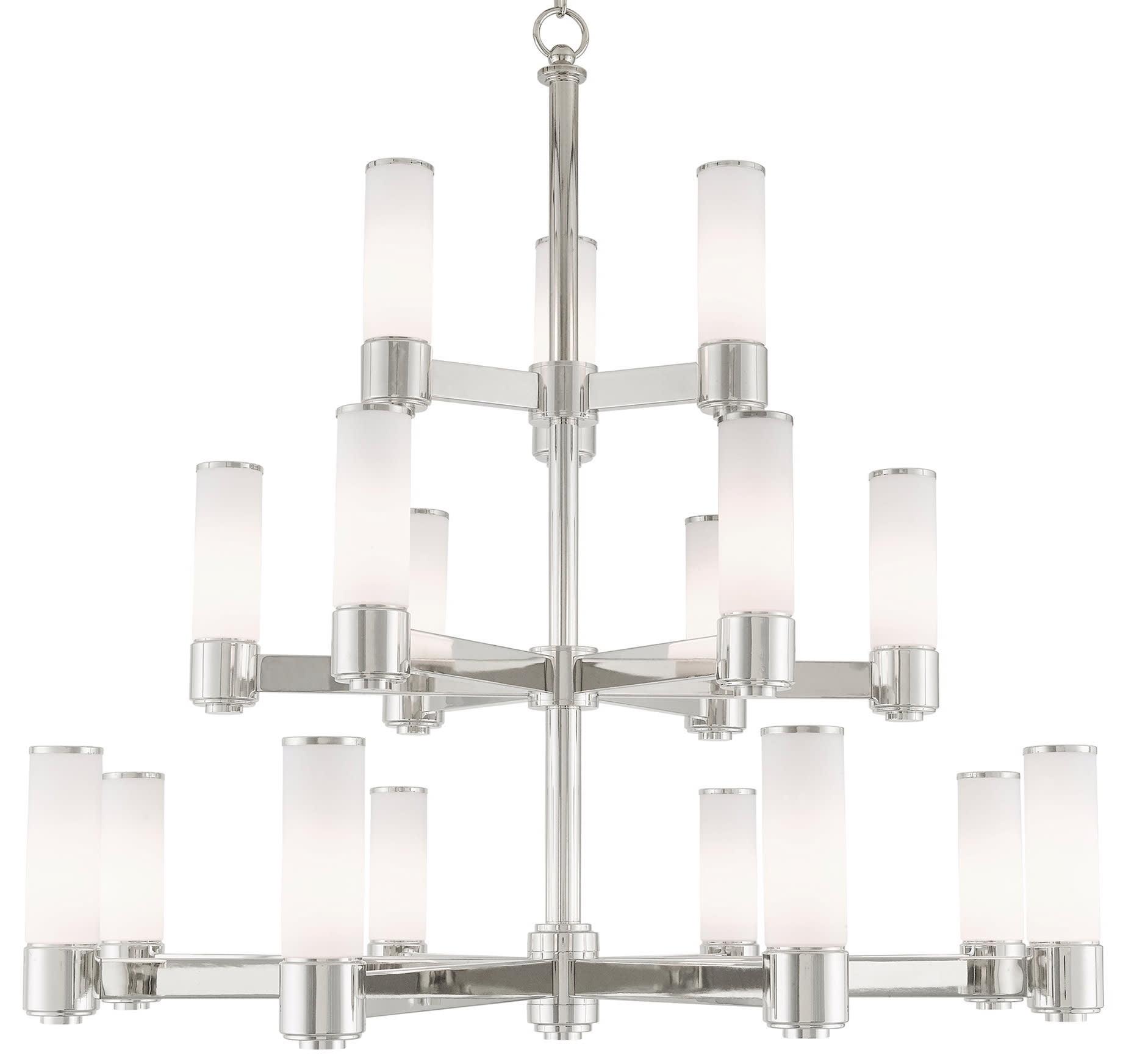 Polished Nickel 17-Light Chandelier with Satin Opal Glass