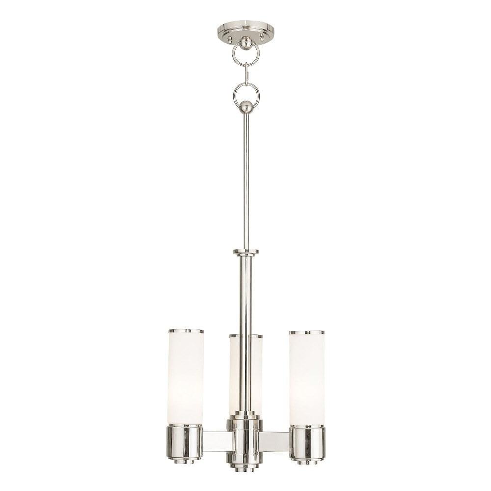 Polished Nickel 3-Light Mini Chandelier with Satin Opal White Glass