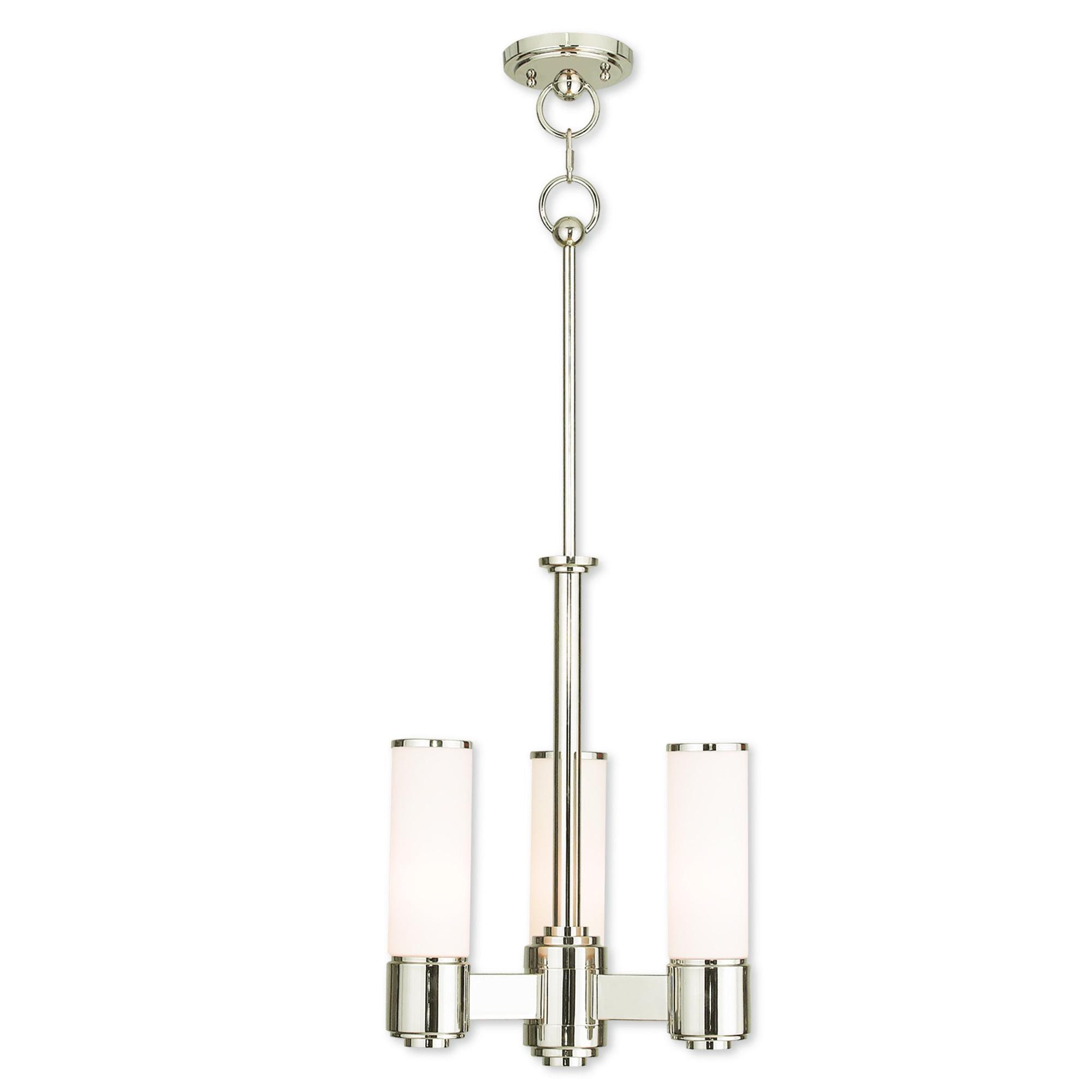 Polished Nickel 3-Light Mini Chandelier with Satin Opal White Glass