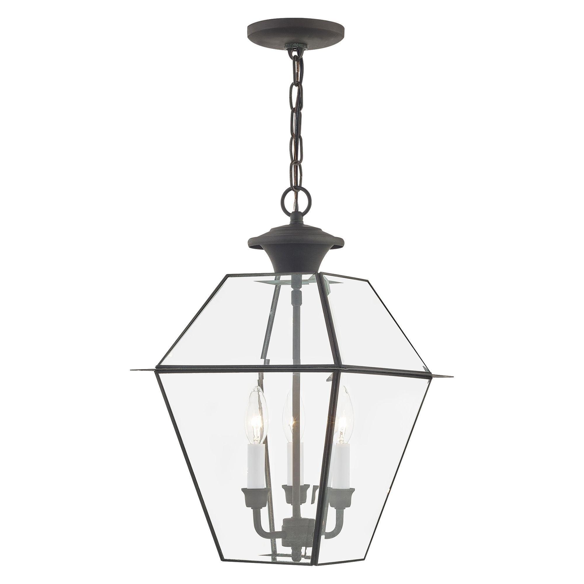 Lighting Lumens 12in 3-Light Outdoor Chain Lantern Pendant with Clear Beveled Glass Shade