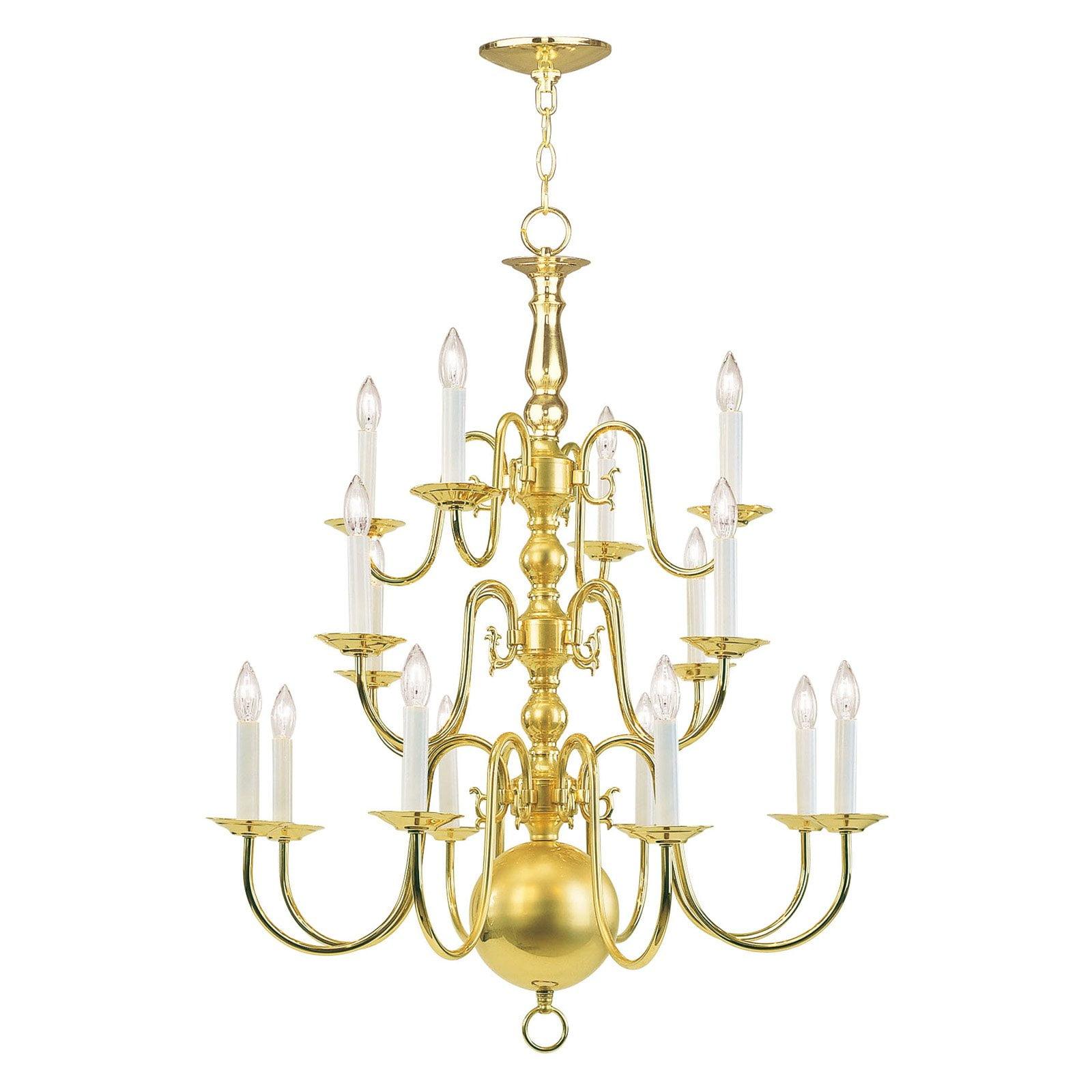 Elegant Colonial 16-Light Polished Brass Chandelier