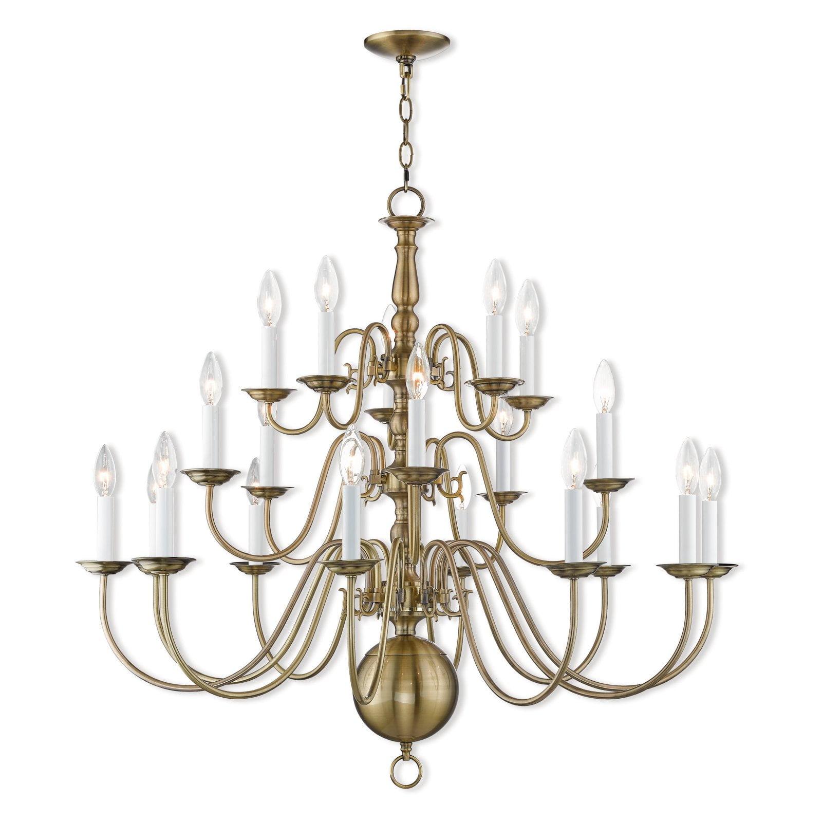 Elegant Colonial Antique Brass 20-Light Chandelier