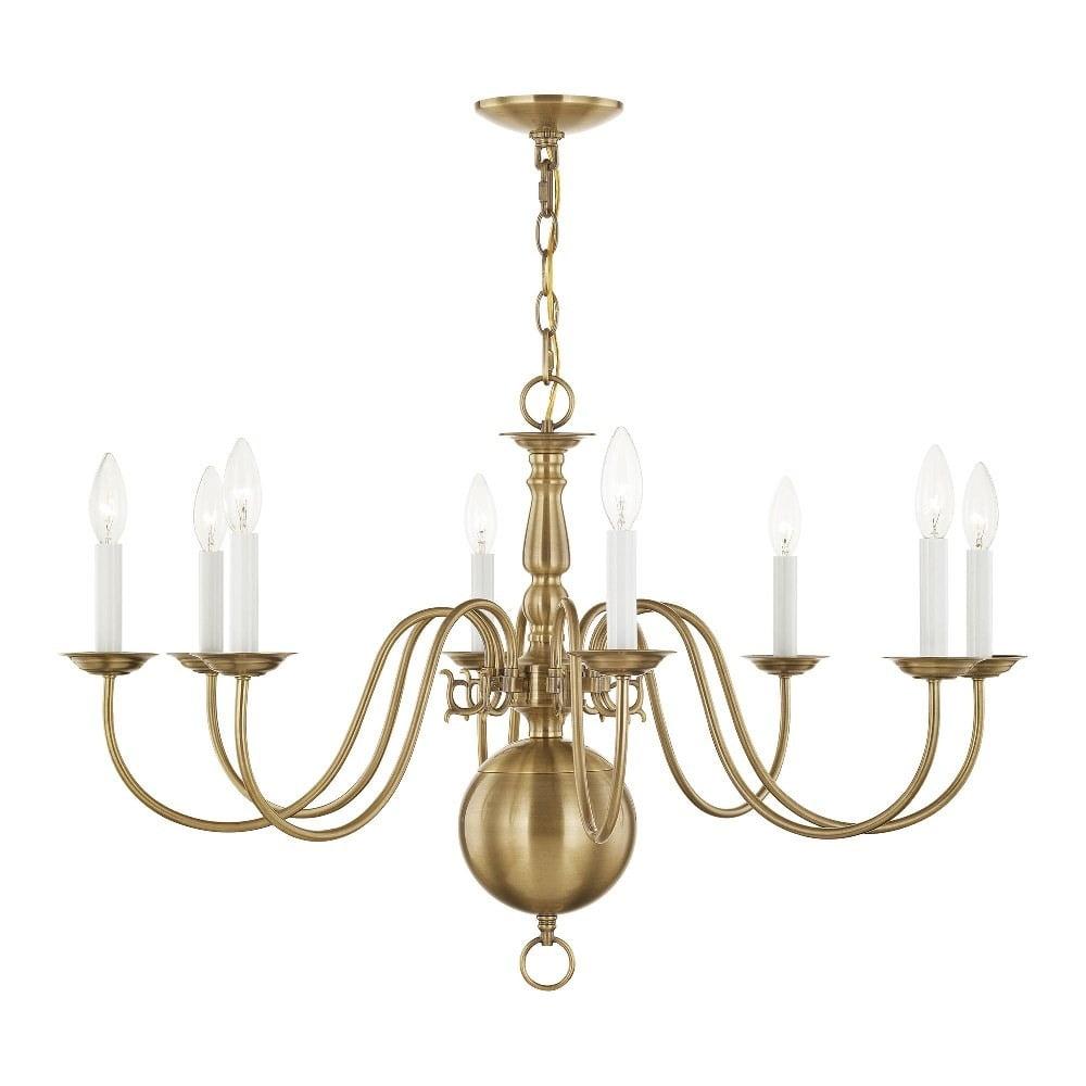 Antique Brass 8-Light Candelabra Chandelier with Chain