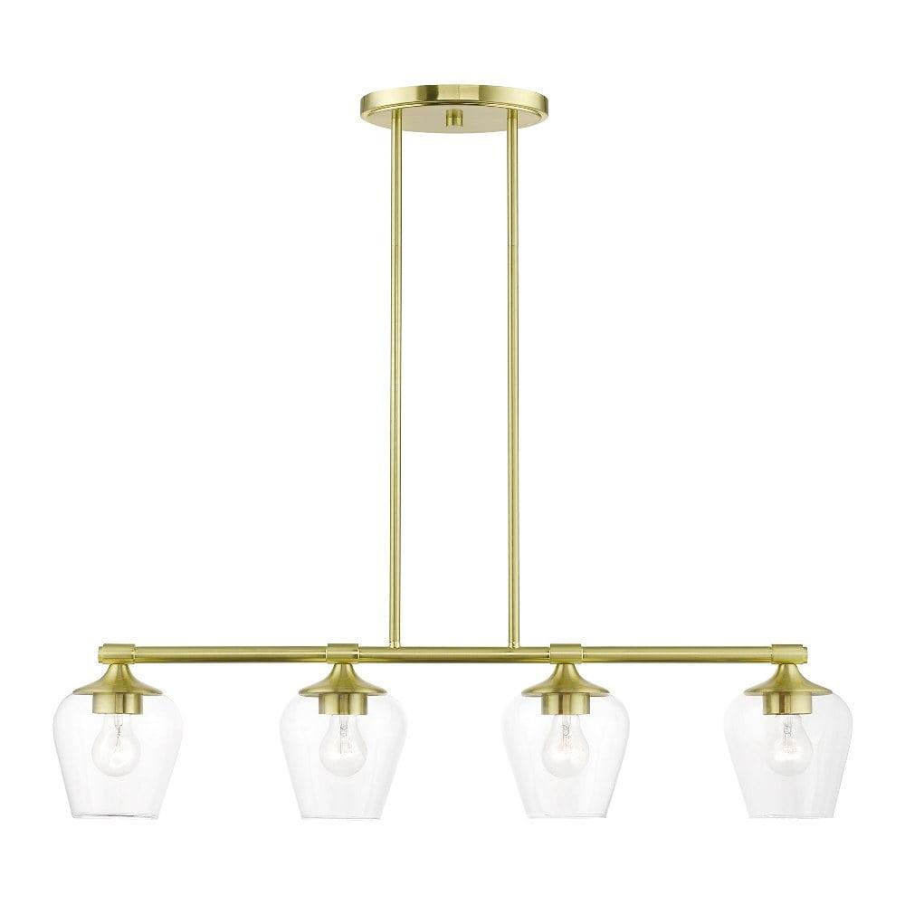 Elegant Satin Brass Linear Chandelier with Clear Glass Shades