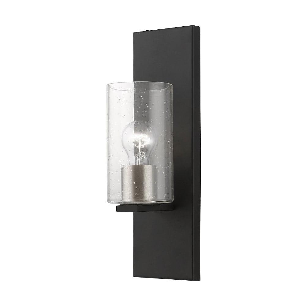 Black and Brushed Nickel 1-Light Sconce with Clear Seeded Glass