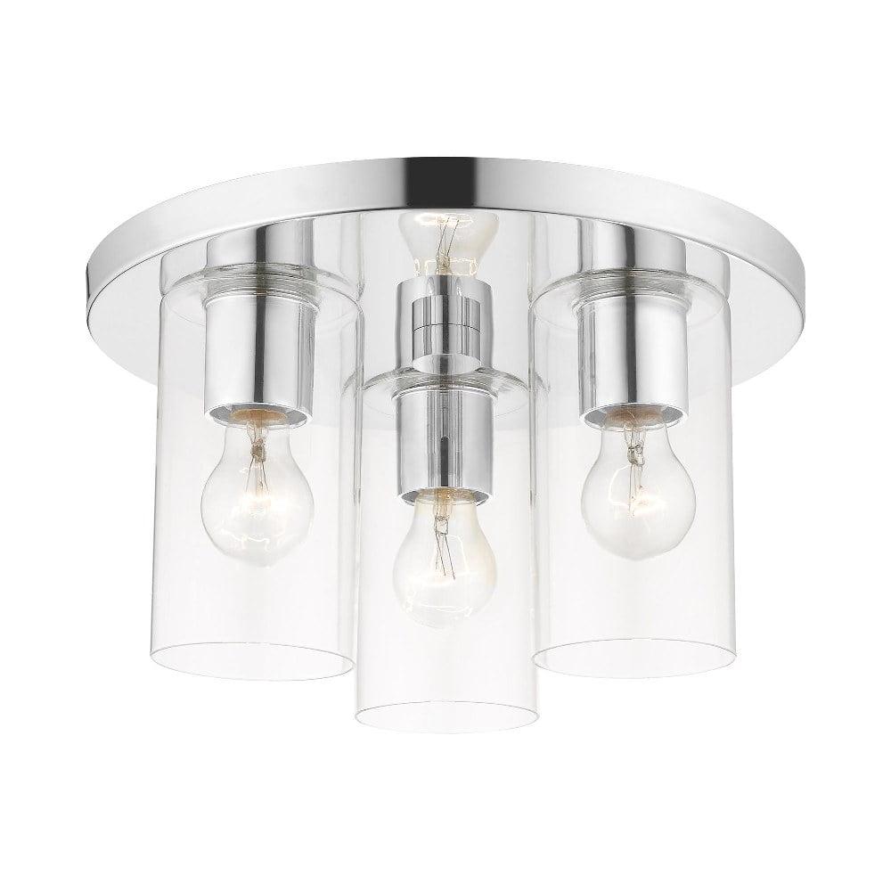 Zurich Polished Chrome 3-Light Flush Mount with Clear Glass