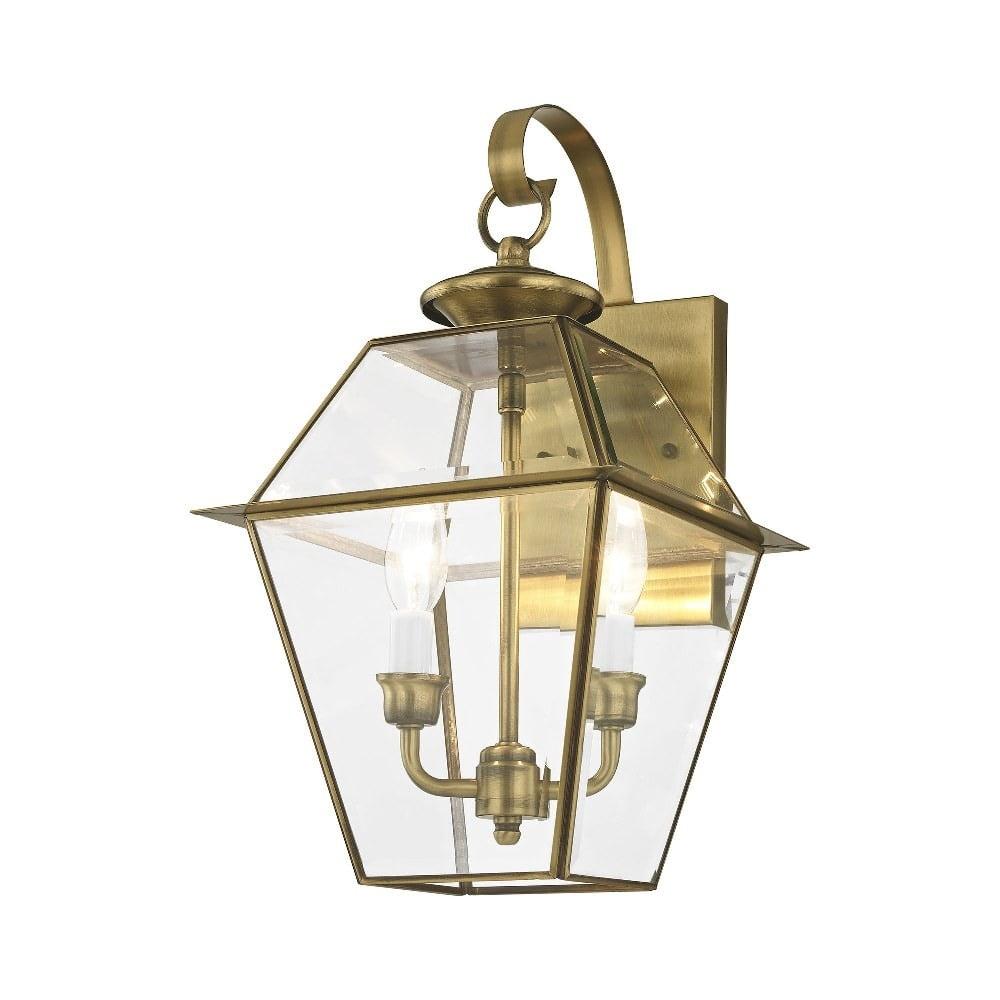 Antique Brass 2-Light Outdoor Wall Lantern with Clear Glass