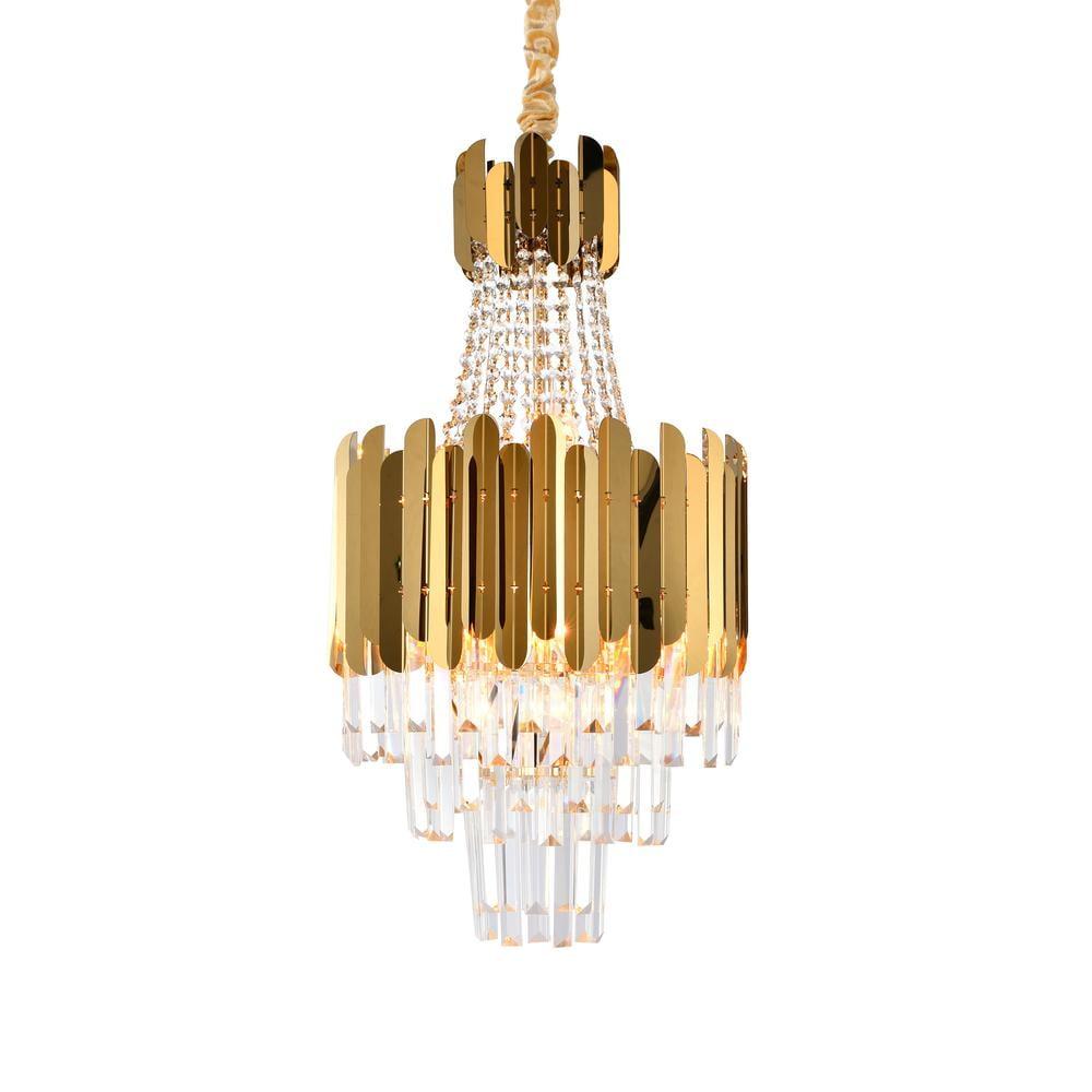 Living Design 8-Light Gold Stainless Steel Chandelier With Clear Crystals