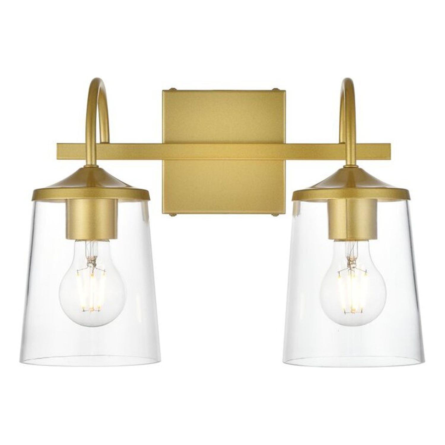 Brass and Clear Glass 2-Light Dimmable Bath Sconce