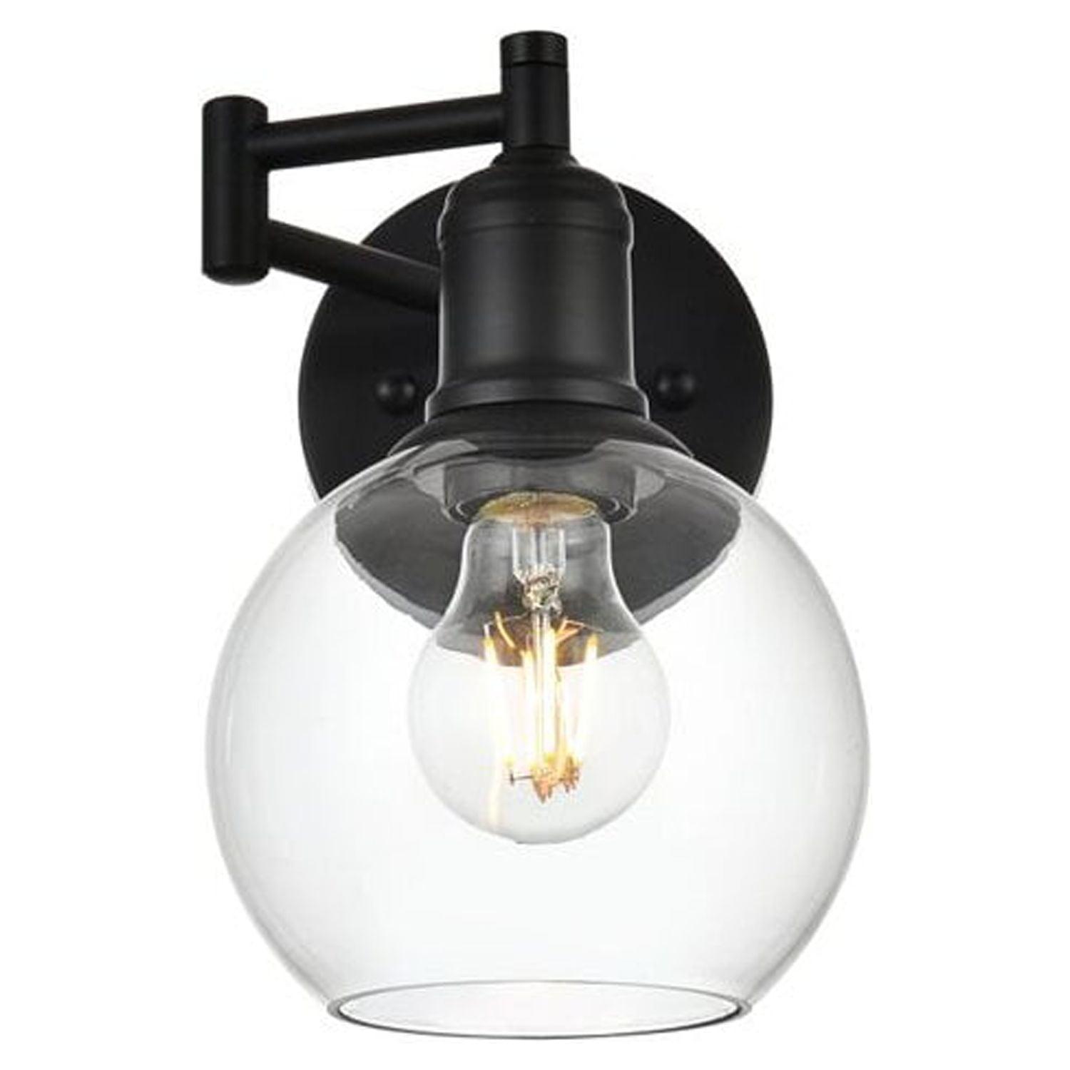 Living District Davian 1-Light Metal/Glass Swing Arm Wall Sconce in Black/Clear