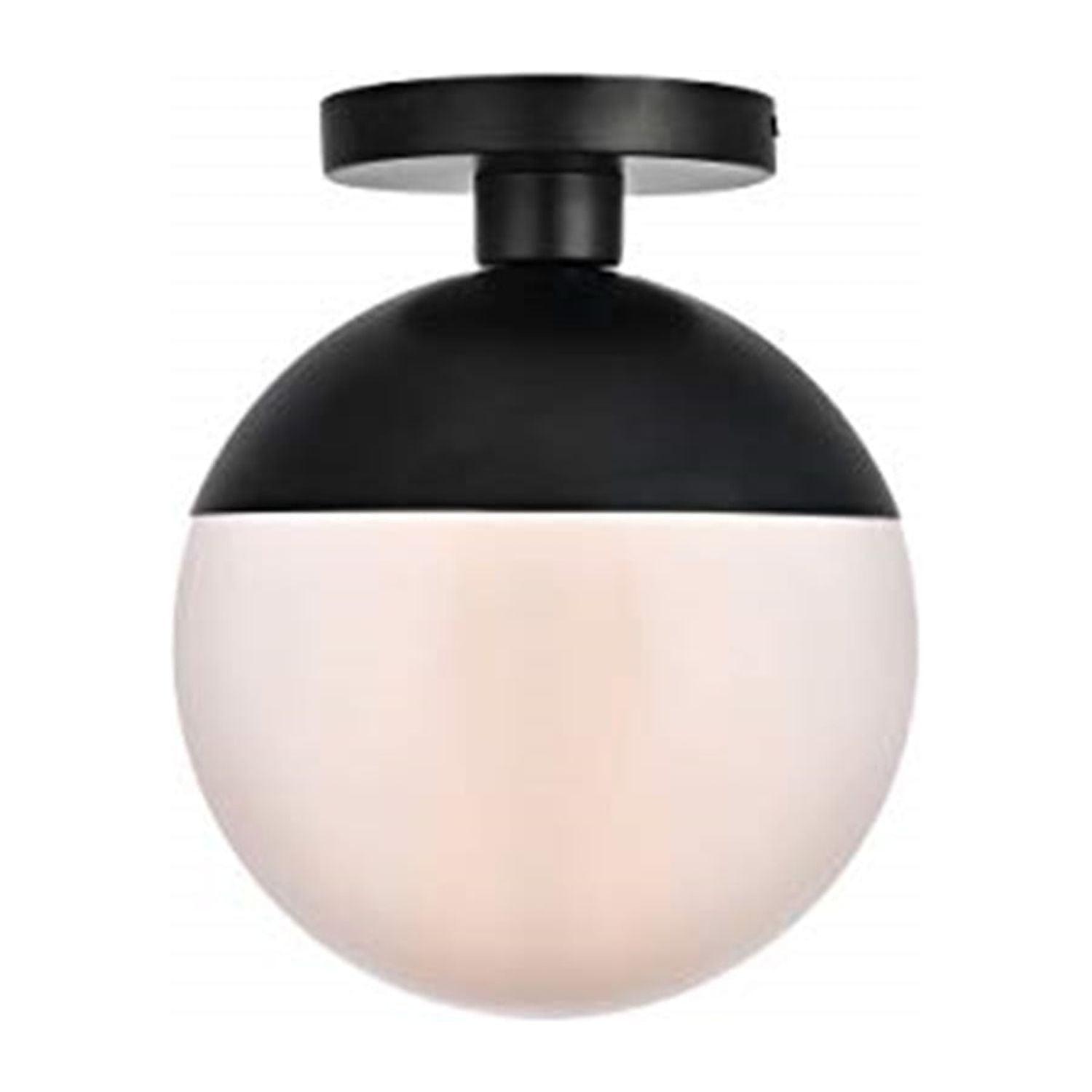 Elegant Lighting Eclipse 1 Light Black Flush Mount With Frosted White Glass