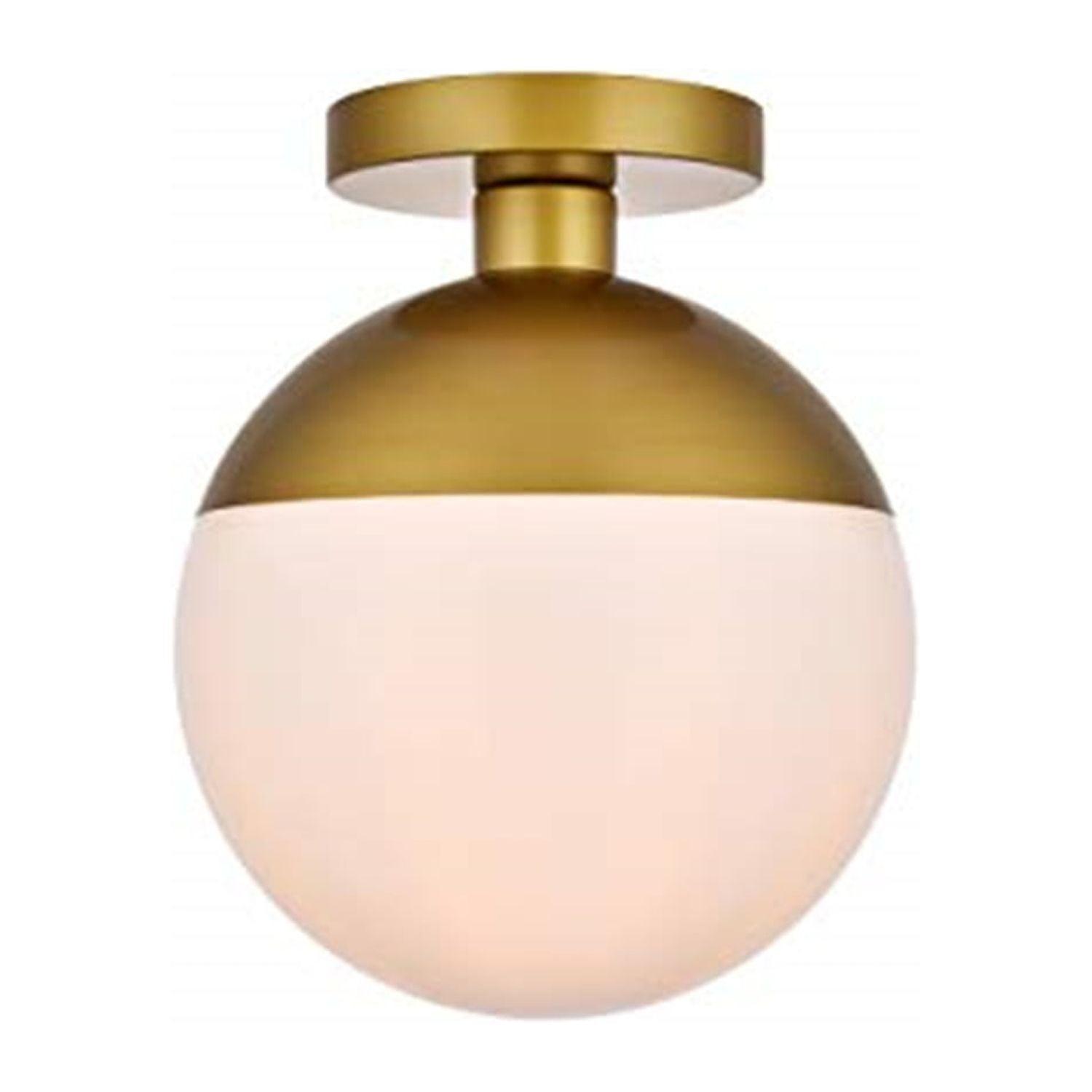 Brass and Frosted White Globe Flush Mount Light