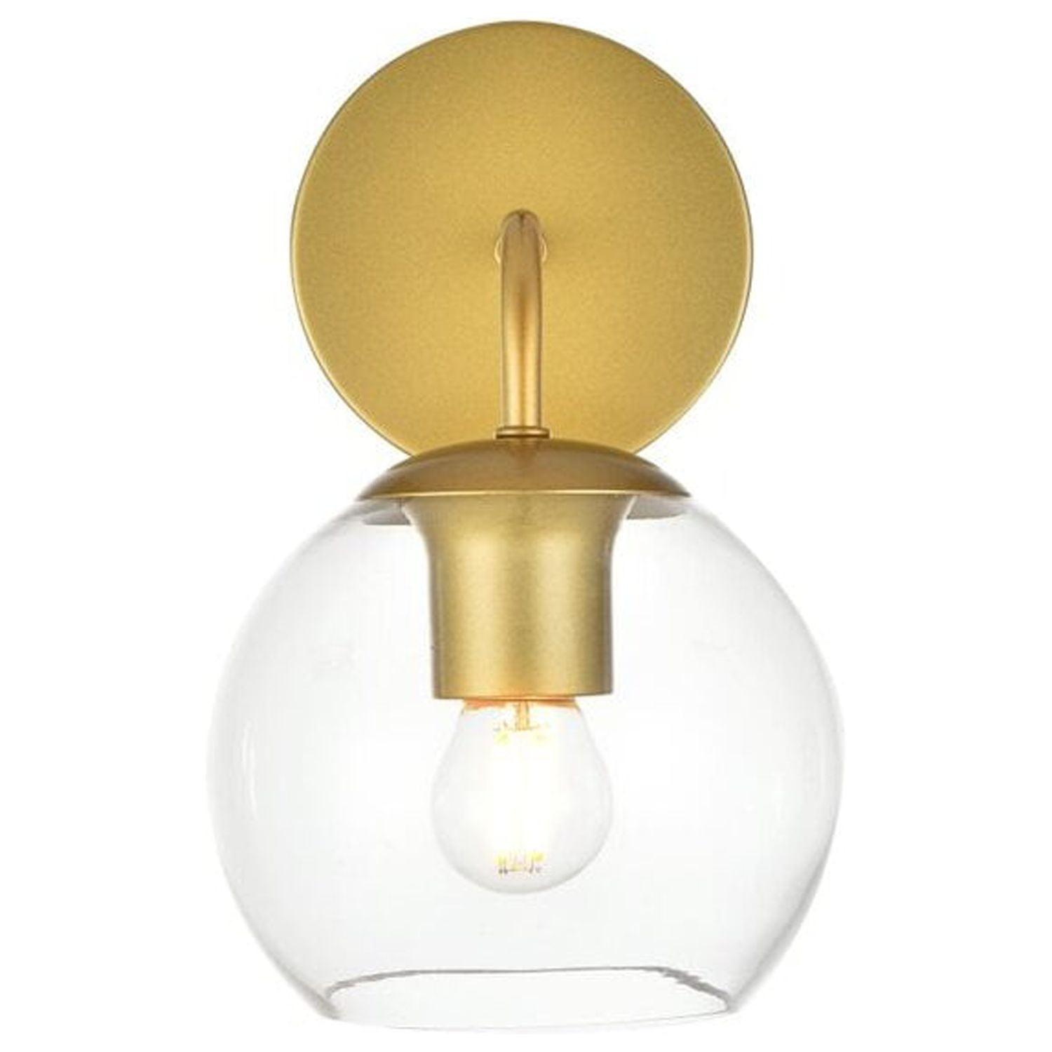 Living District Genesis 1-Light Iron & Glass Bath Sconce in Brass/Clear