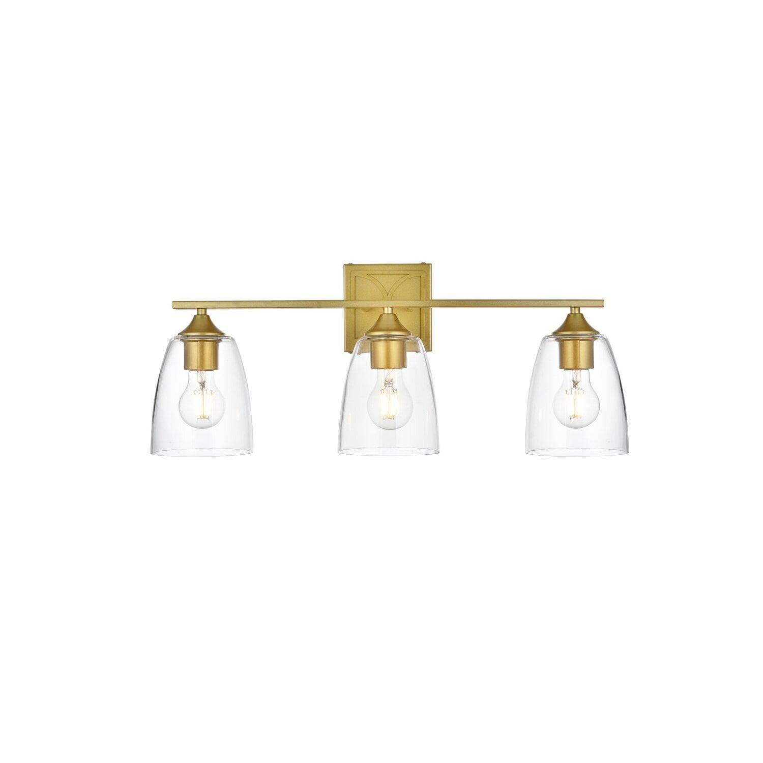 Brass and Clear Glass 3-Light Dimmable Bath Sconce