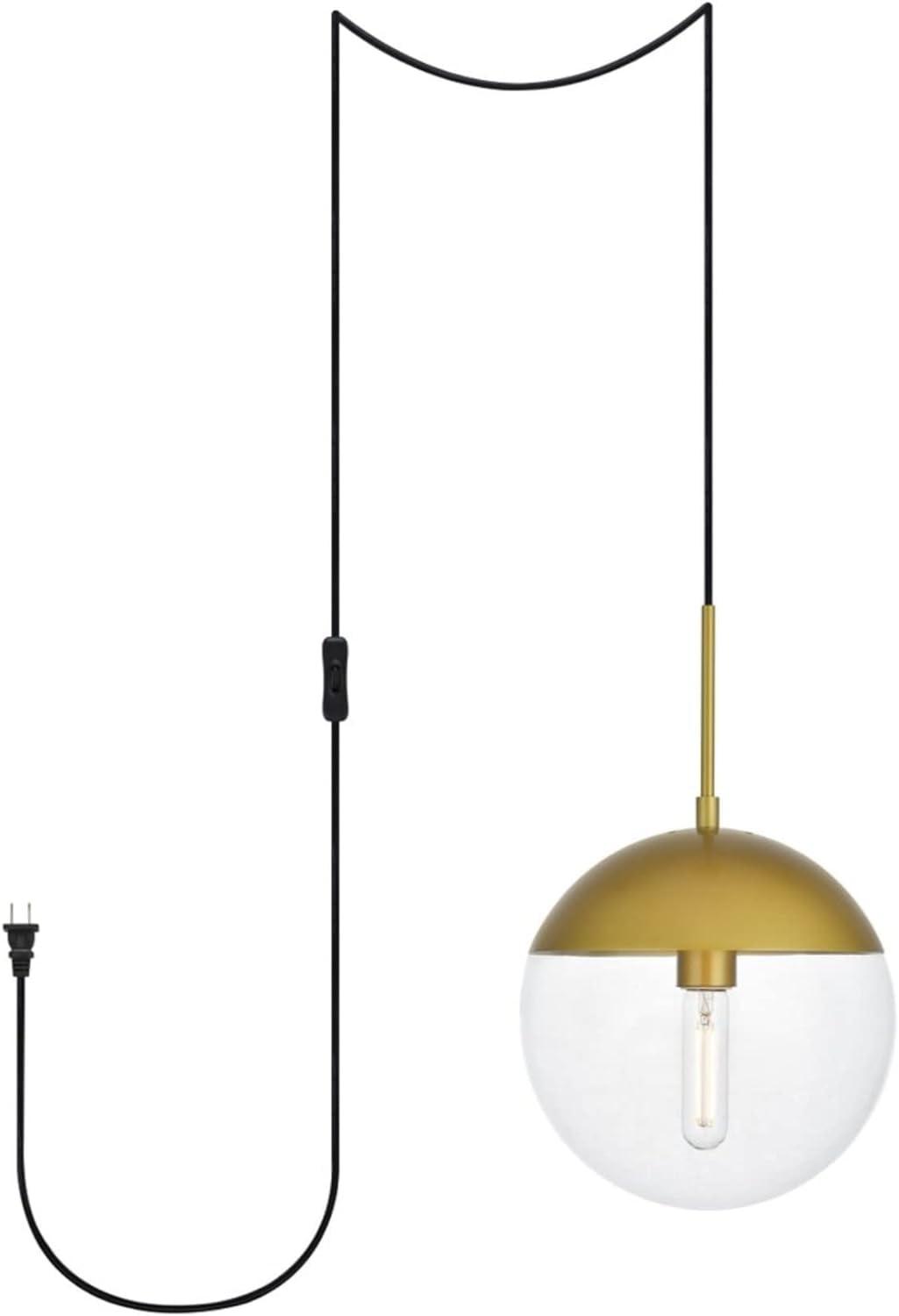 Brass and Clear Glass Globe Pendant Light with Black Cord