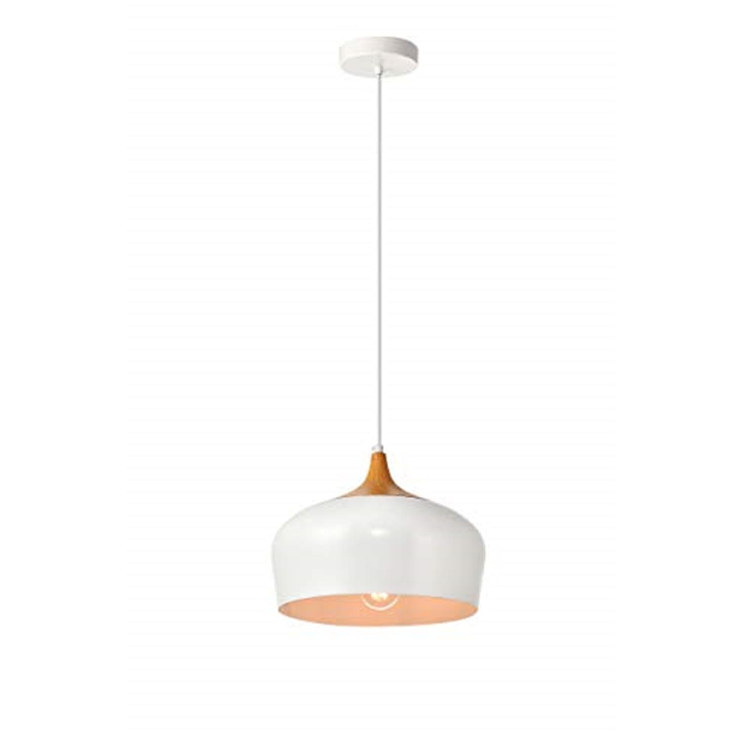 Nora Contemporary White Aluminum Pendant with Natural Wood Detail