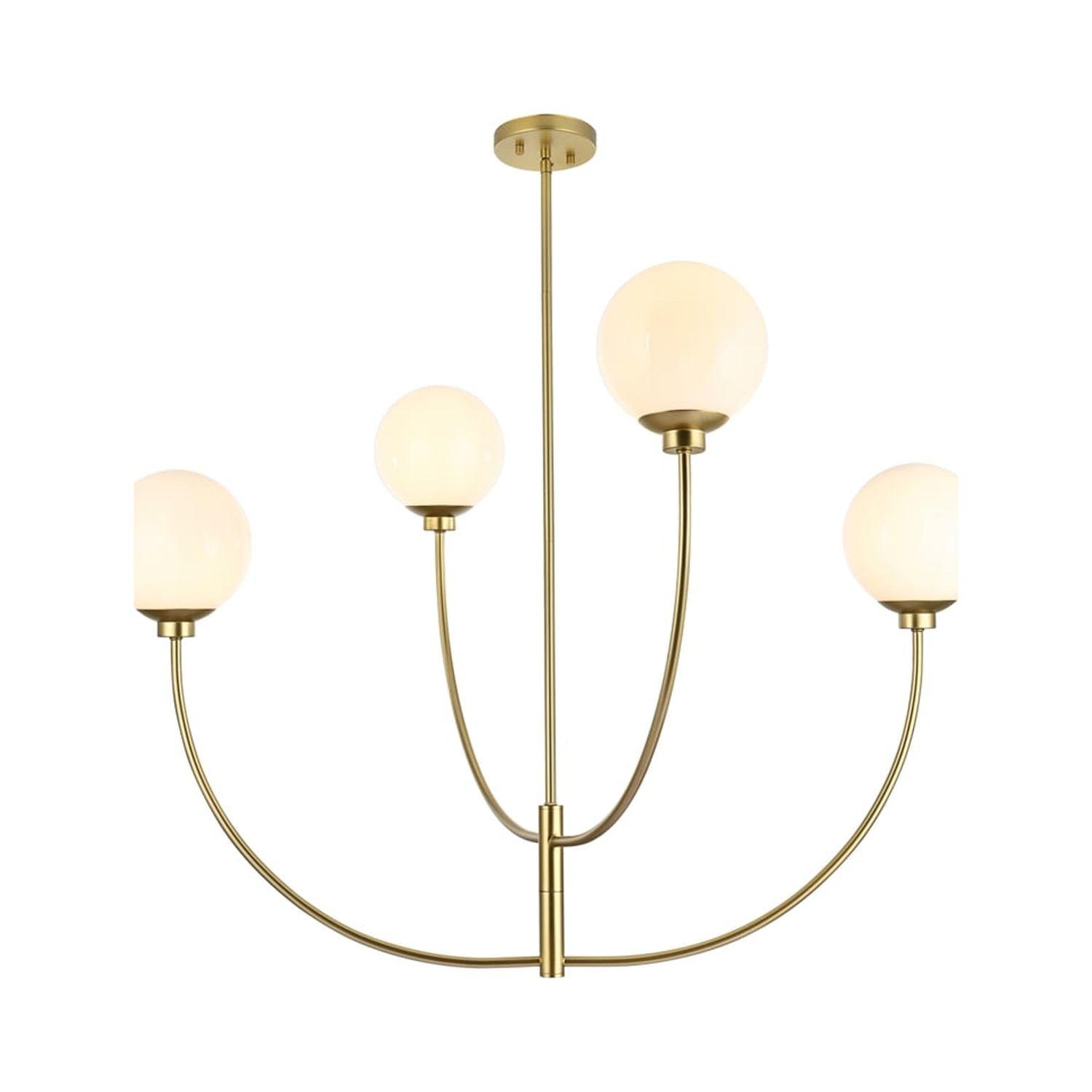 Nyomi 42" Brass and White Glass 4-Light Chandelier