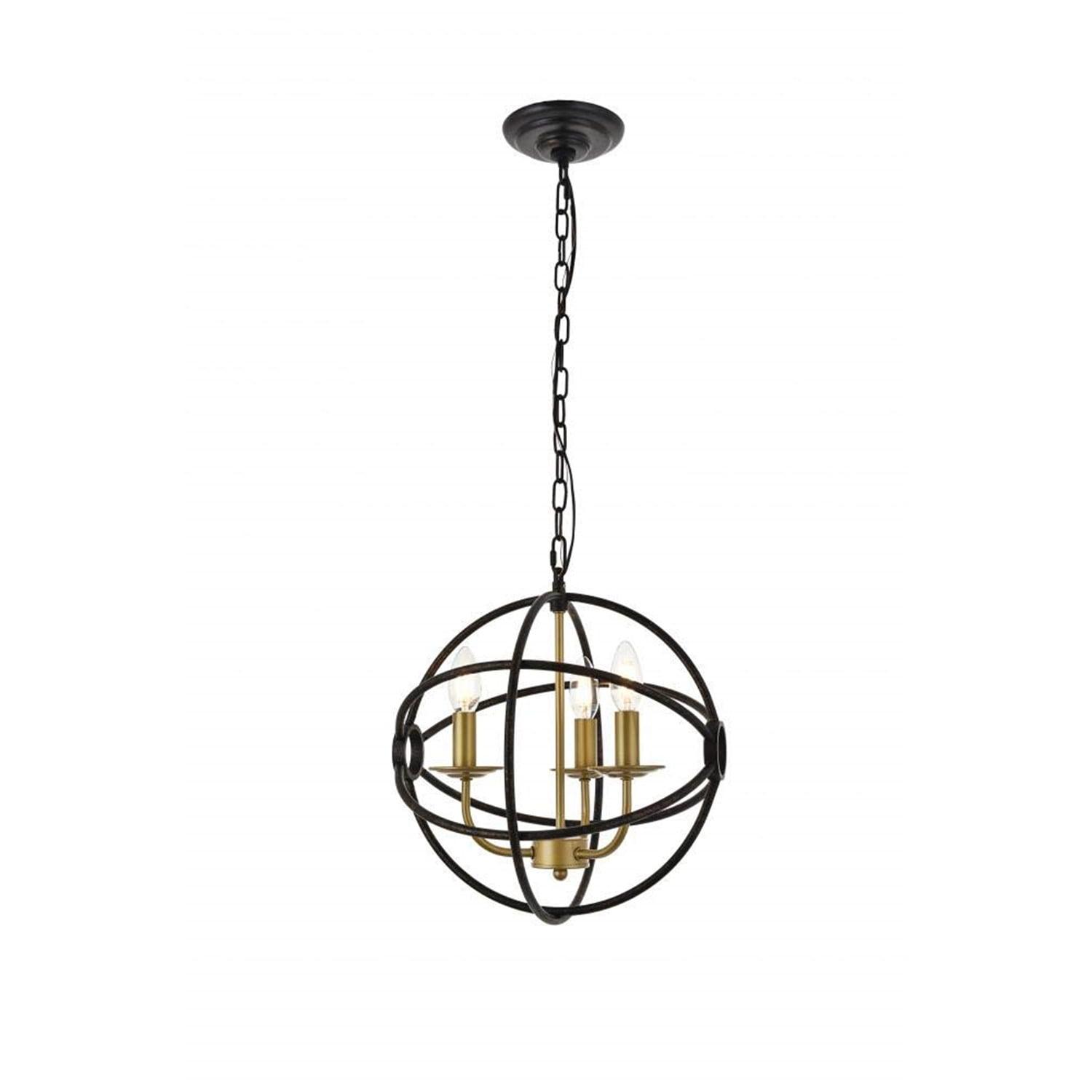 Octavia Brass and Dark Brown 3-Light Metal Pendant