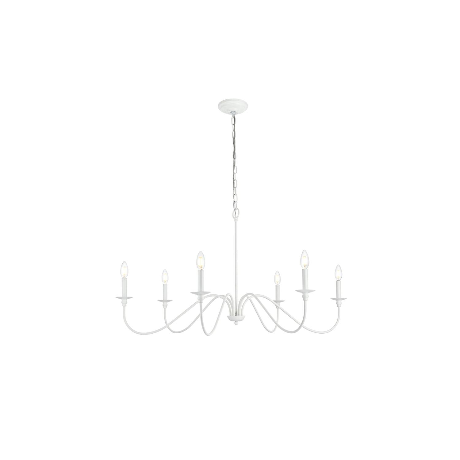 White Iron 6-Light Candle Chandelier with Adjustable Chain