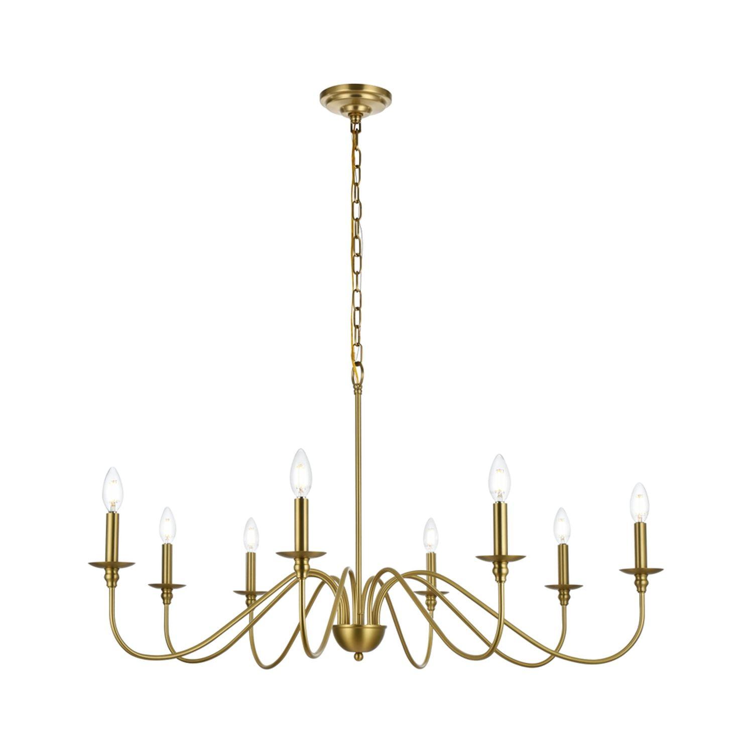 Living District Rohan 42" 8-Light Transitional Metal Chandelier in Satin Gold