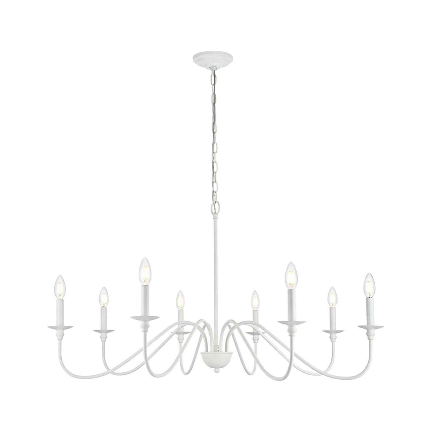 White 42" 8-Light Metal Chandelier with Adjustable Chain