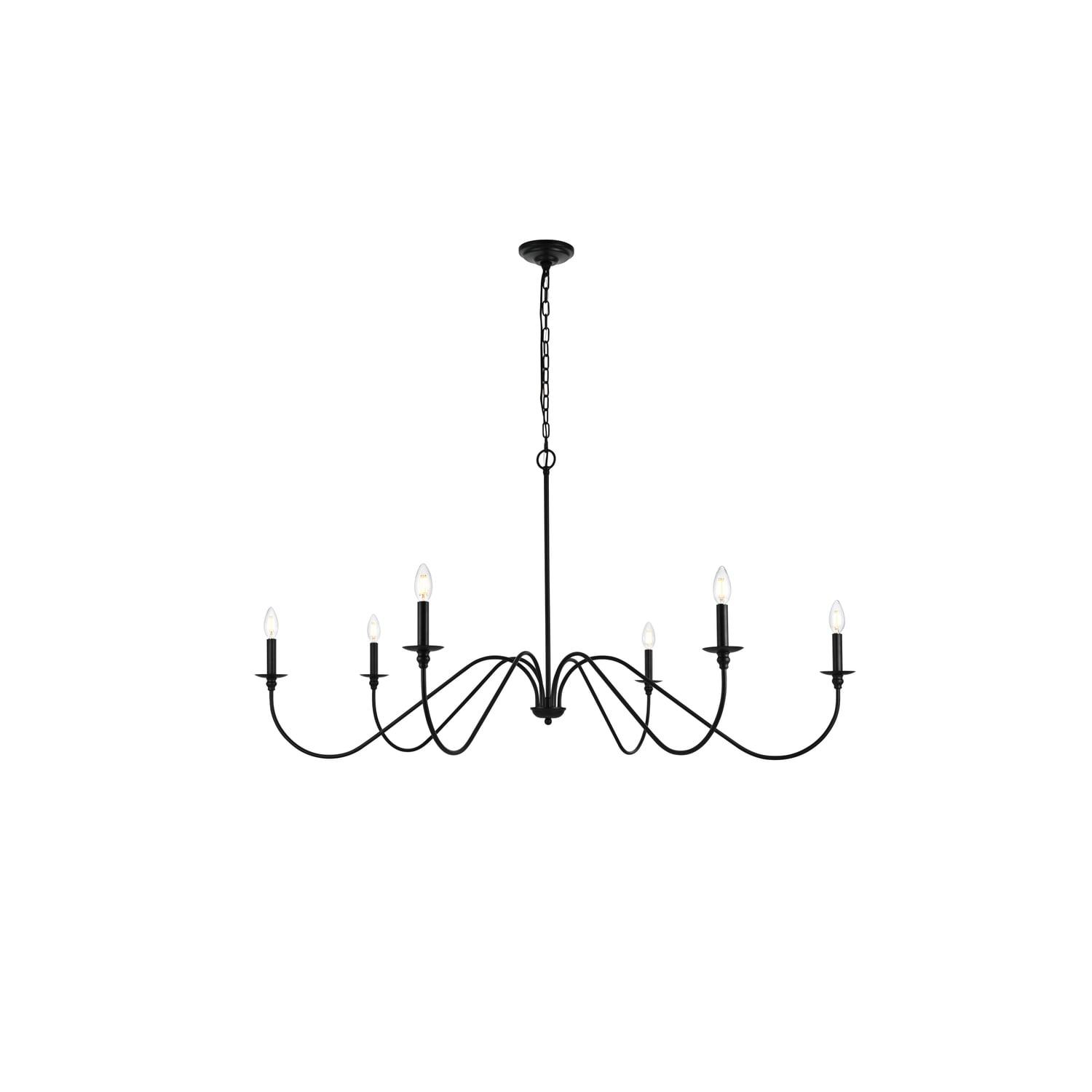 Matte Black 54" Iron 6-Light Candle Chandelier