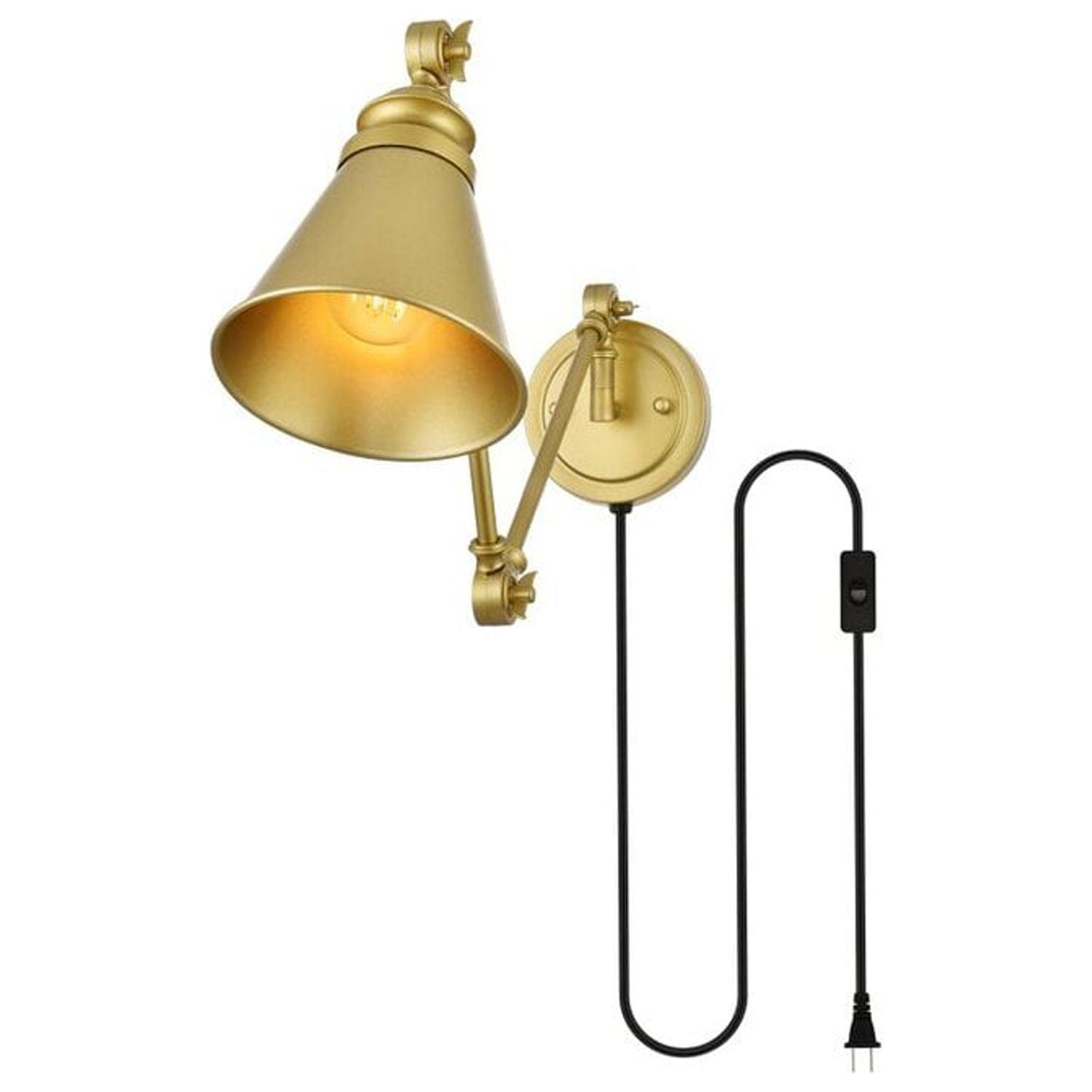 Adjustable Brass Swing Arm Wall Sconce with Dimmable Downlight