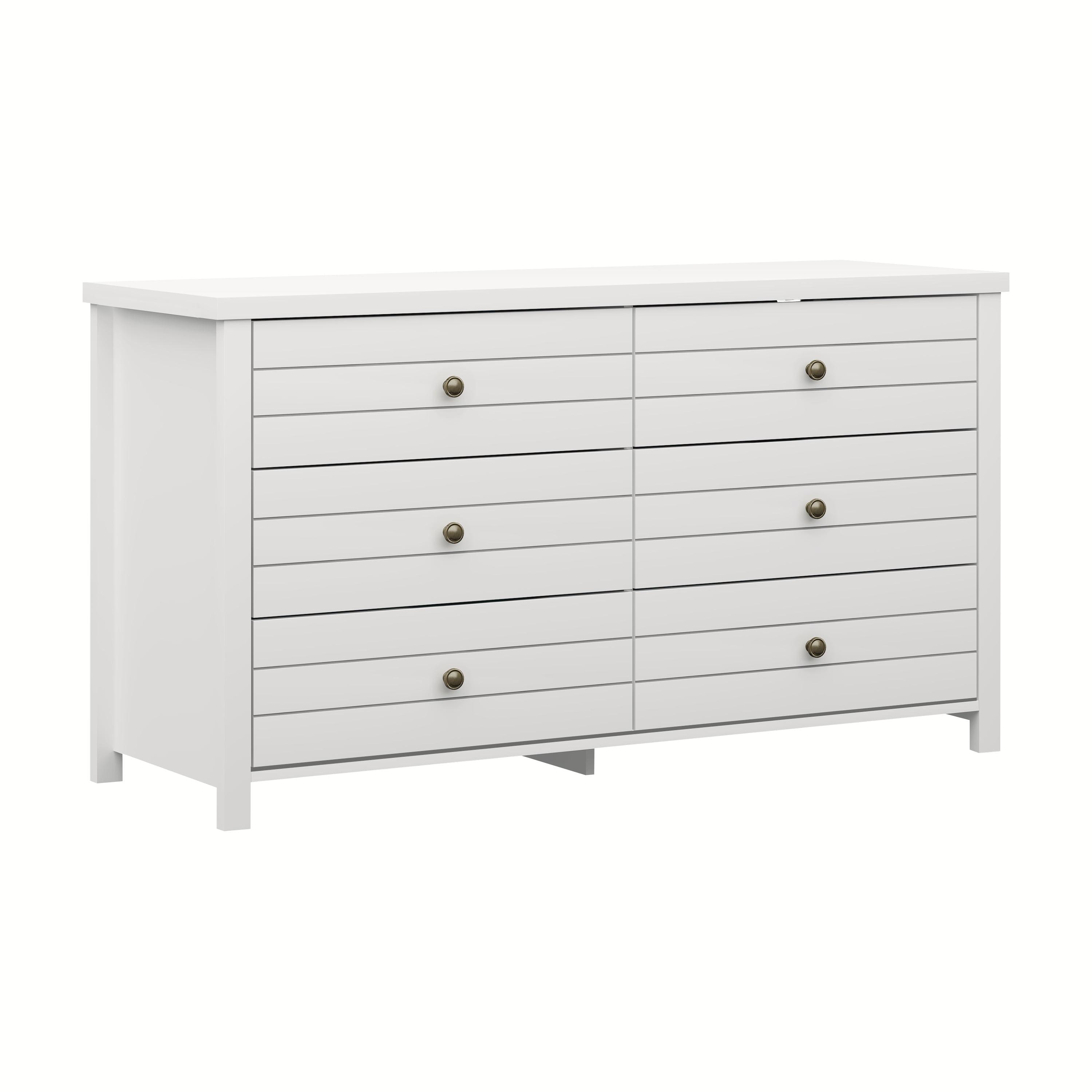 Harmony Coastal 6-Drawer Matte White Dresser with Metal Pulls