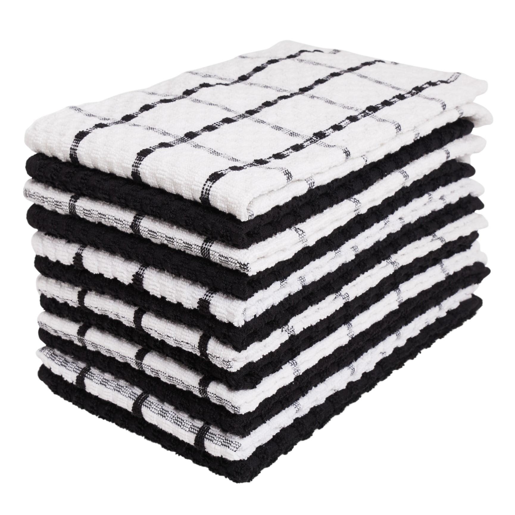 Black and White Cotton Terry Kitchen Towel Set, 12-Pack