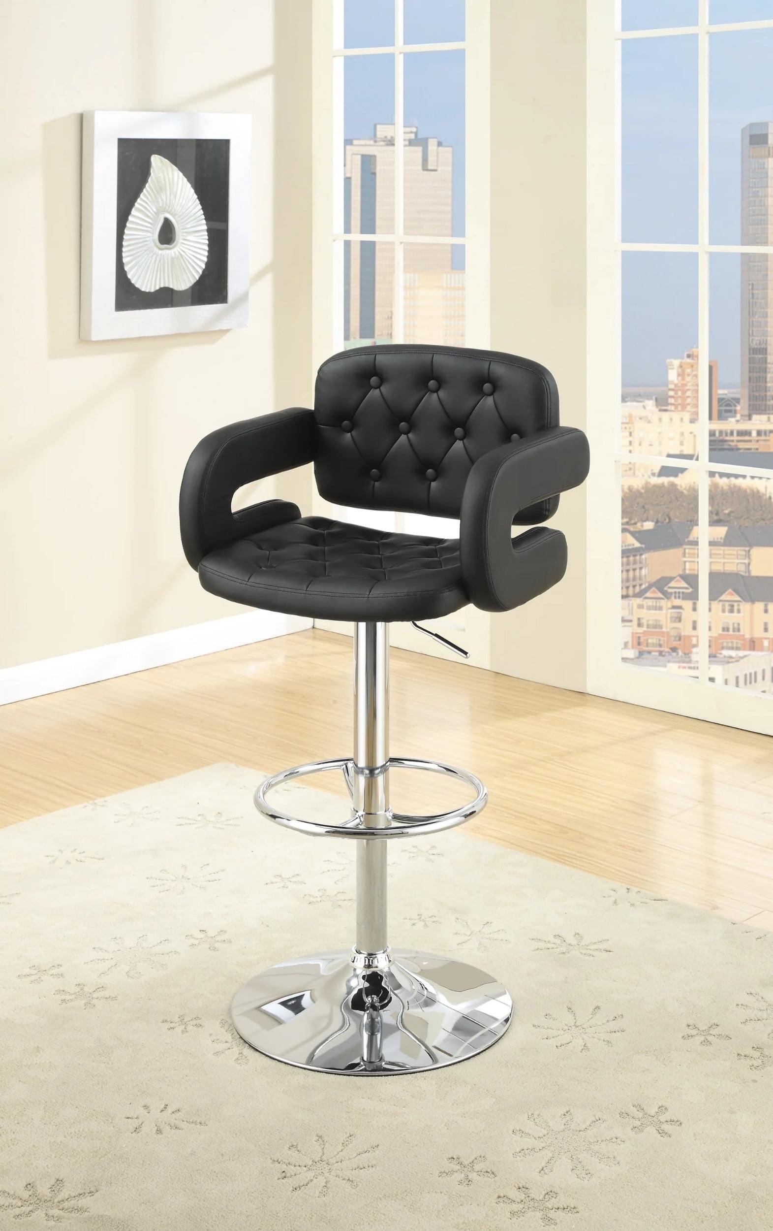 Adjustable Black and Silver Faux Leather Barstool with Chrome Base