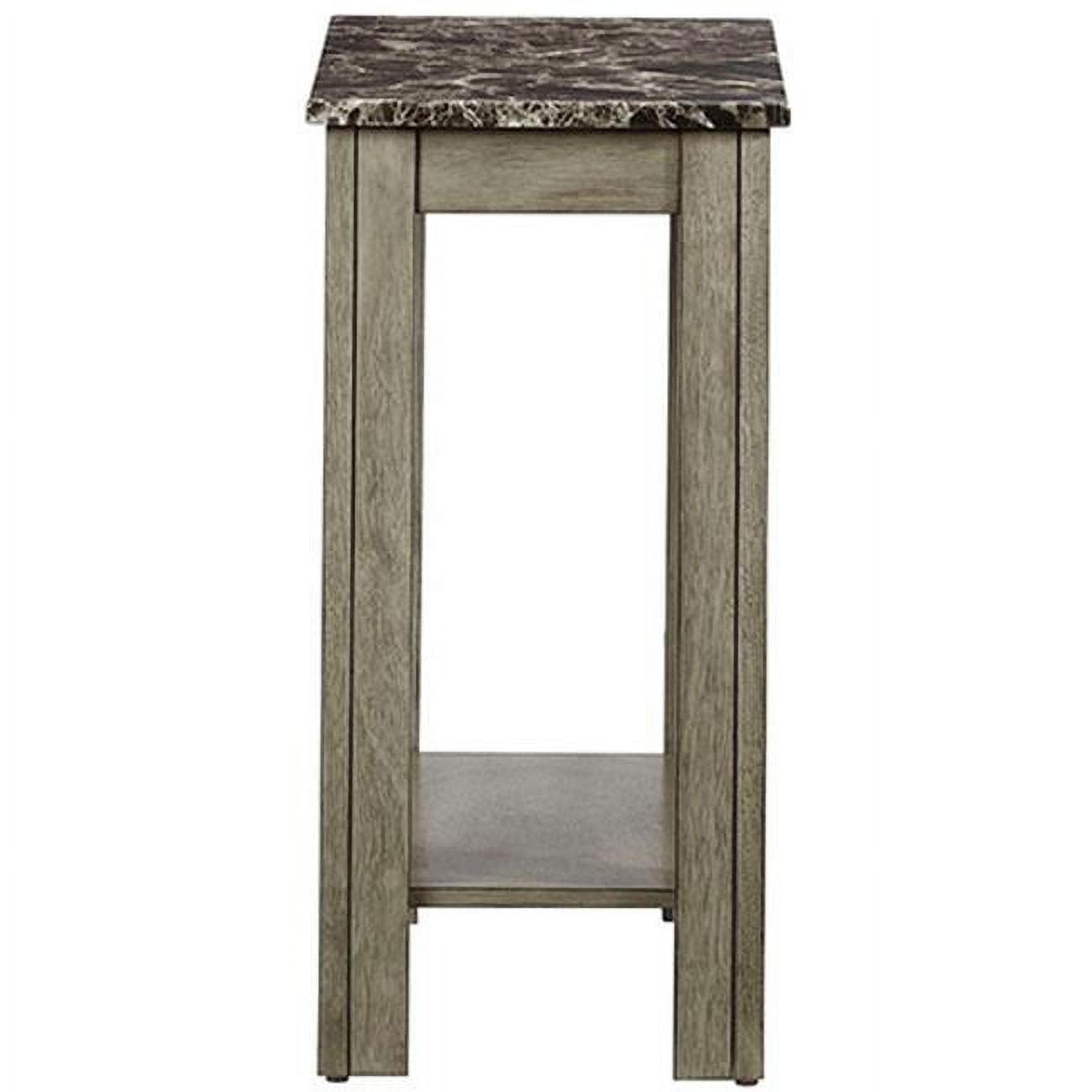 Transitional White Stone and Wood Chairside Table with Storage