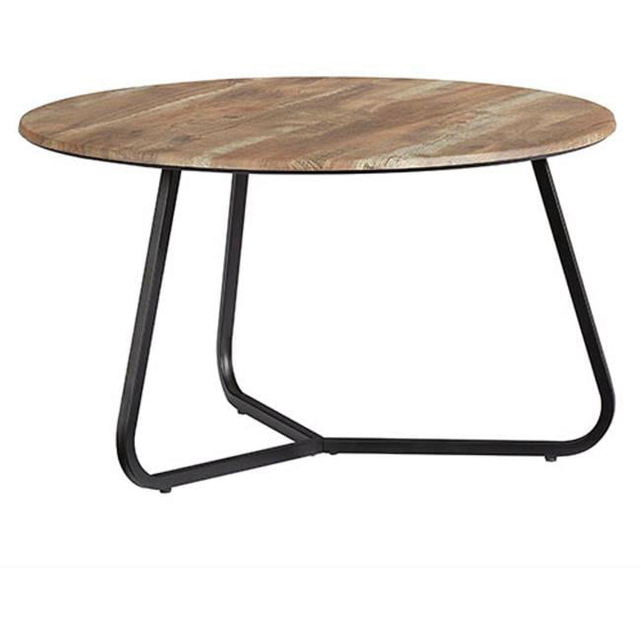 Round Brown and Black Metal Outdoor Coffee Table