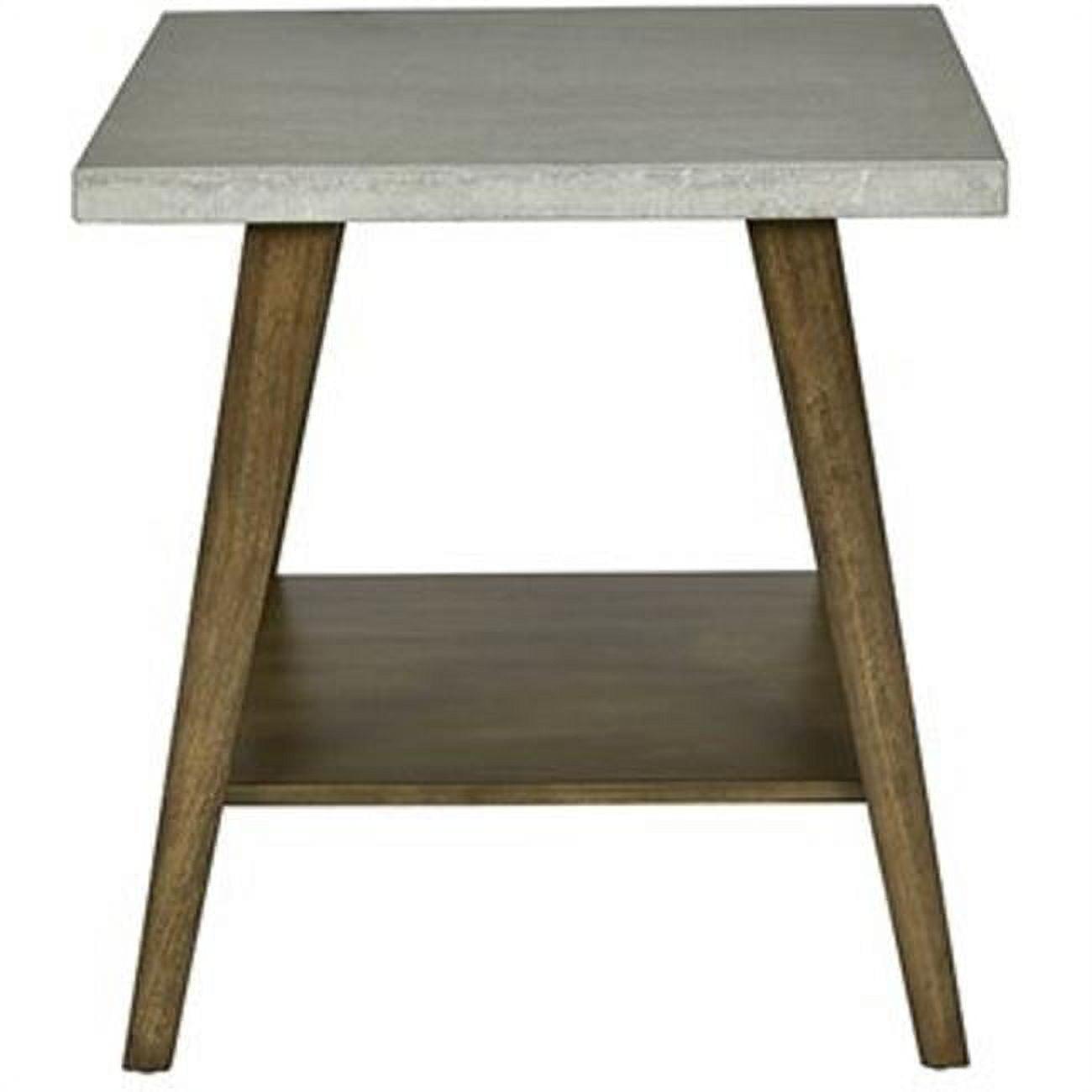 Transitional Auburn Wood & Concrete Gray Square End Table