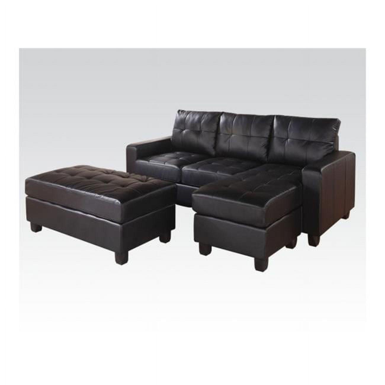 ACME Lyssa Track Arms Bonded Leather Sectional with Ottoman in Black